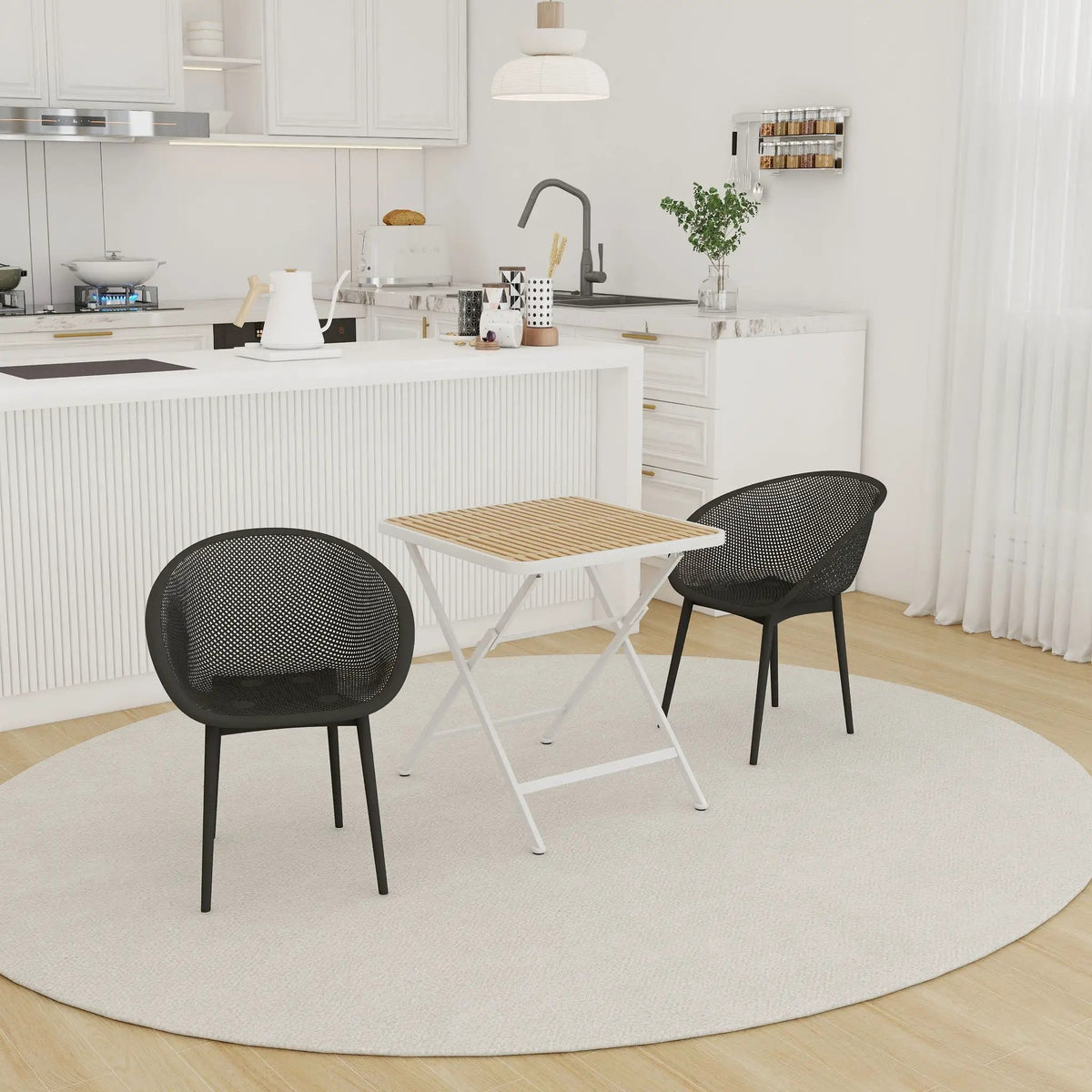 Lounge Chair Set With Folding Table | 2 Pack Chairs | All-Weather Polypropylene | Woven Design