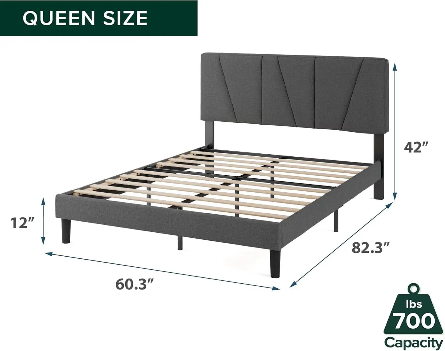 Queen Size Upholstered Bed Frame With Asymmetric Headboard from PriceLows™