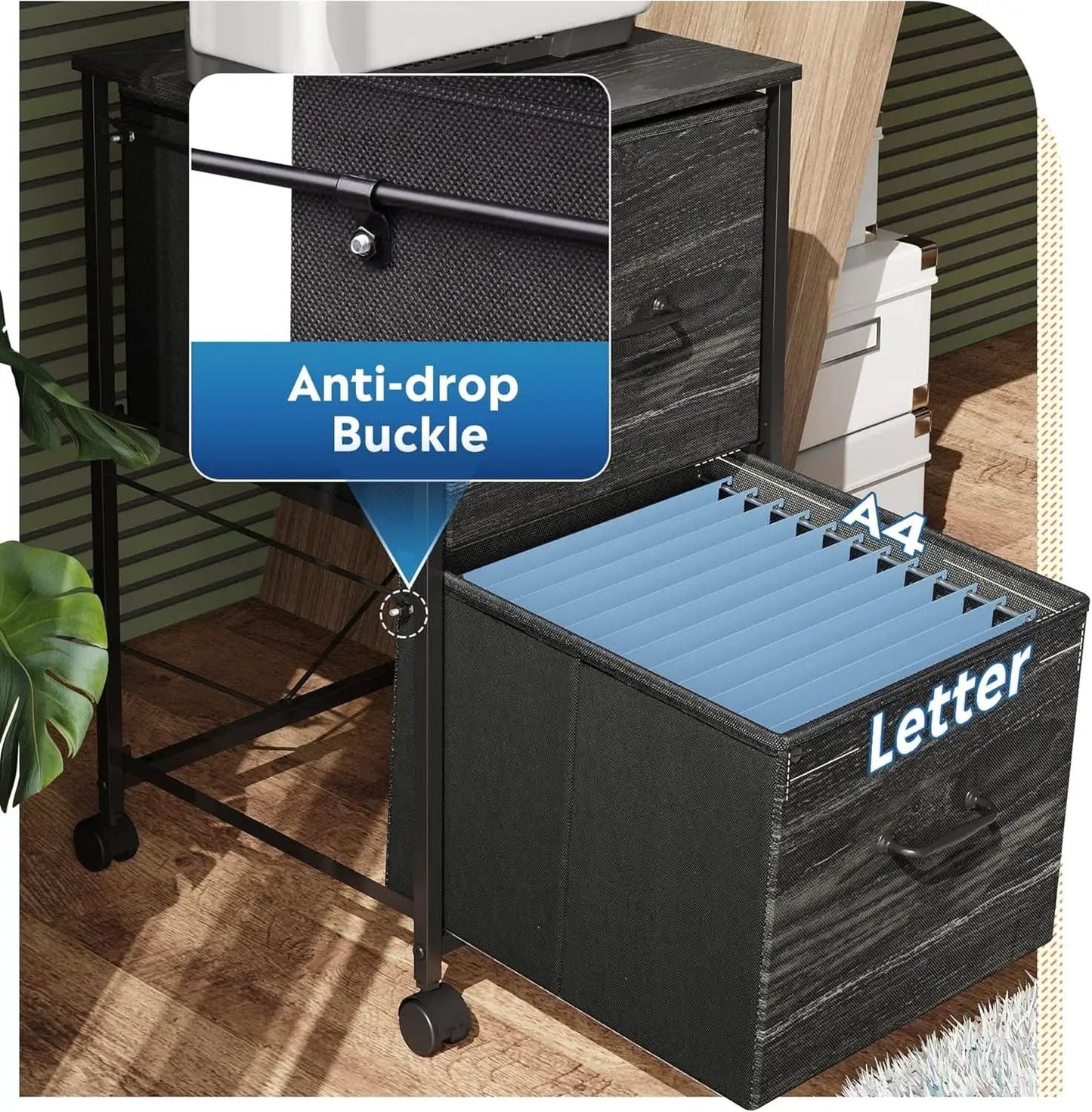 2 Drawer Mobile File Cabinet Rolling Printer Stand Charcoal Black Wood Grain Finish For Home Office from PriceLows™