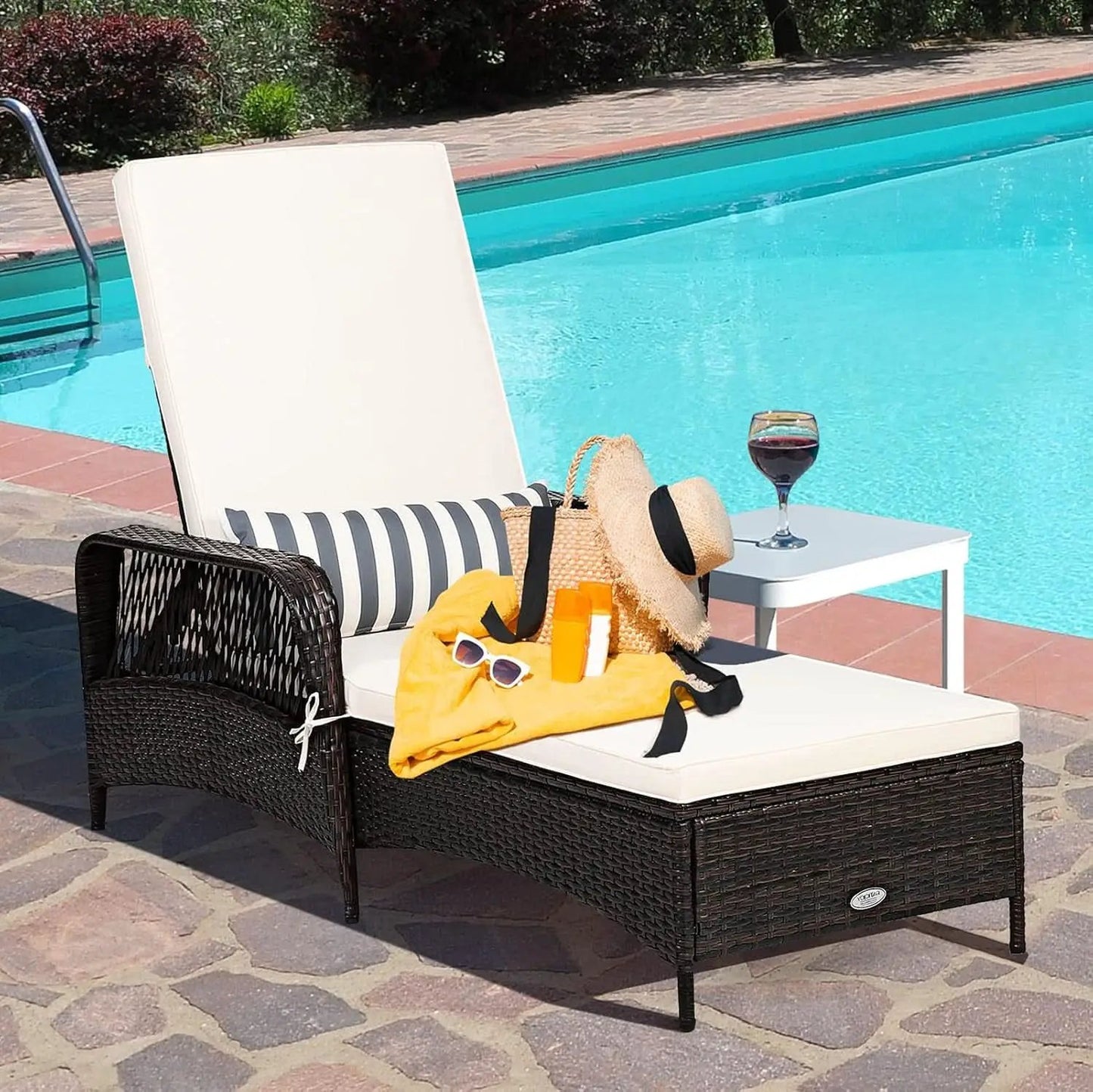 Adjustable Rattan Chaise Lounge Chair for Outdoor Relaxation from PriceLows™