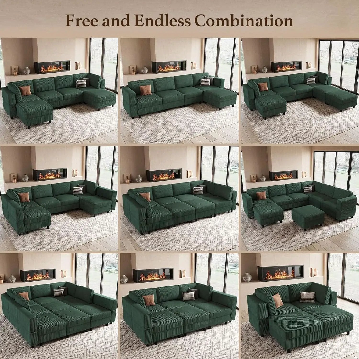 Green Modular Sectional Sofa Featuring Deep Storage from PriceLows™