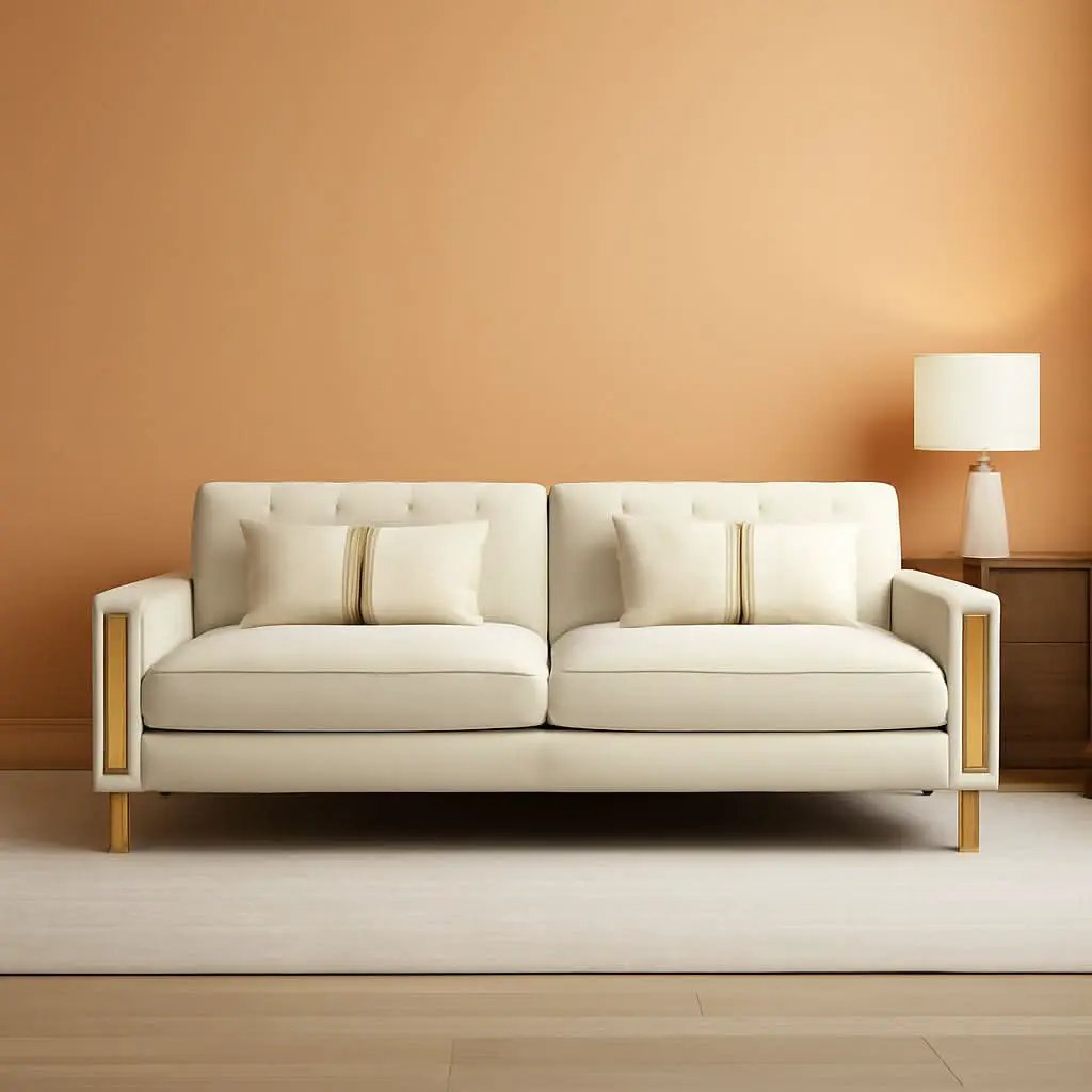 86 Inch Beige Velvet Loveseat With Gold Metal Legs Modern from PriceLows™