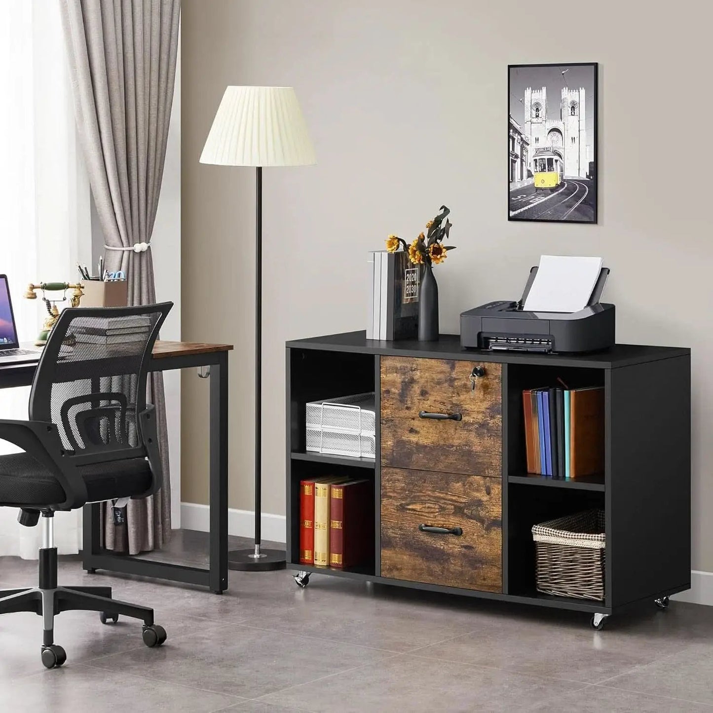 Lateral Filing Cabinet 2 Drawers 4 Open Compartments Black from PriceLows™