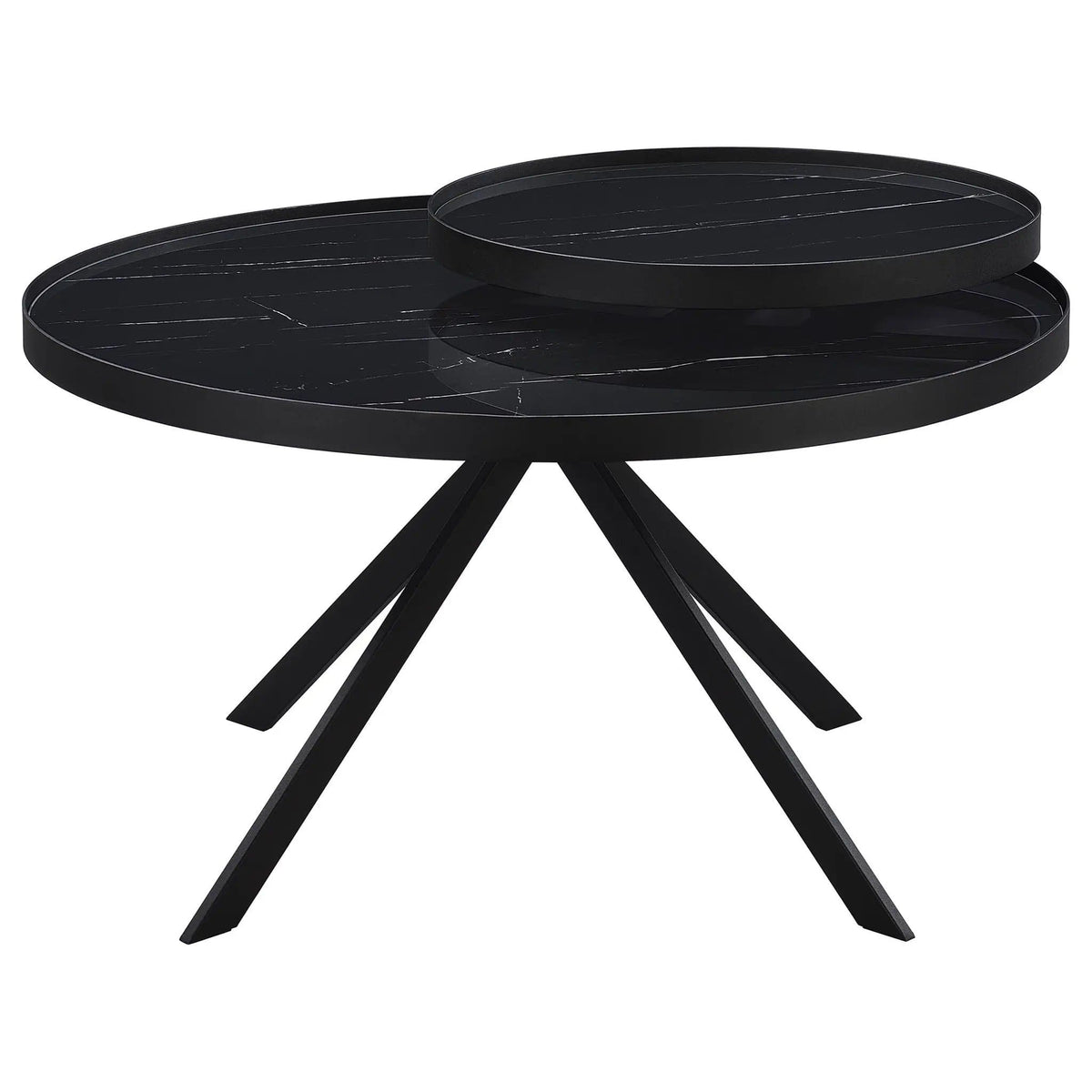 Briggs Round Marble Printed Glass Top Coffee Table | 35.75 x 35.75 x 23 in | Marble & Tempered Glass | Black