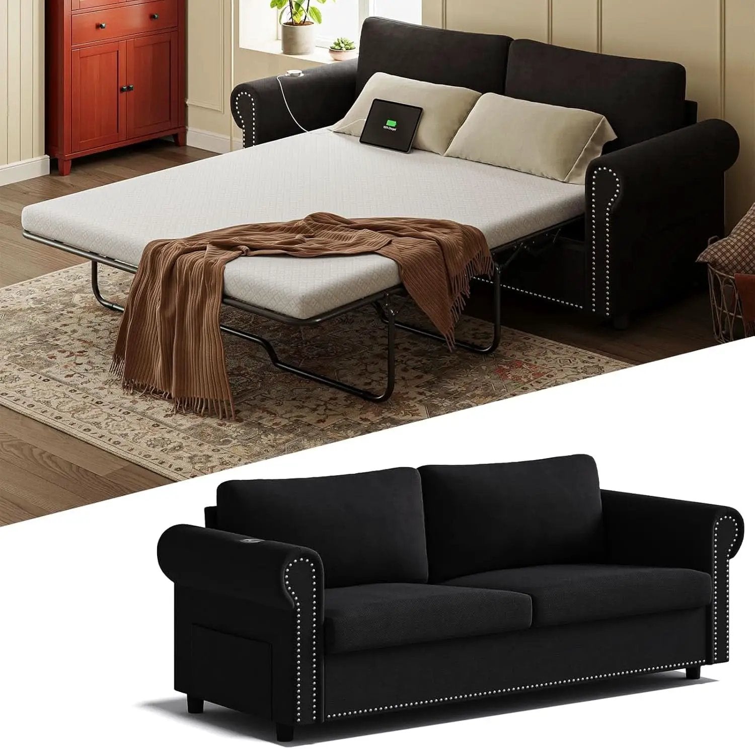 Queen Sleeper Sofa Bed Black Ergonomic Contemporary from PriceLows™