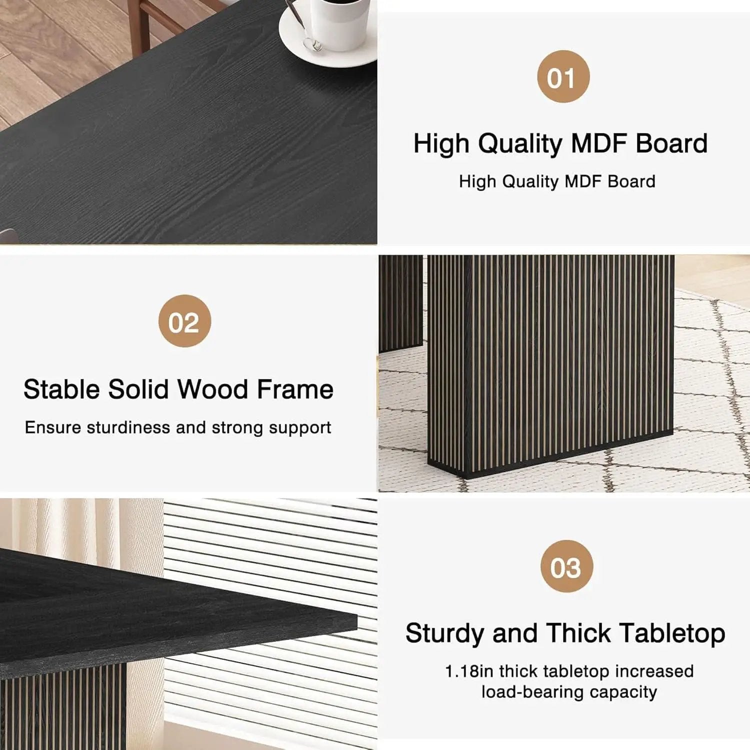 Dining Table 78 Inch Black Rectangular Farmhouse Kitchen from PriceLows™