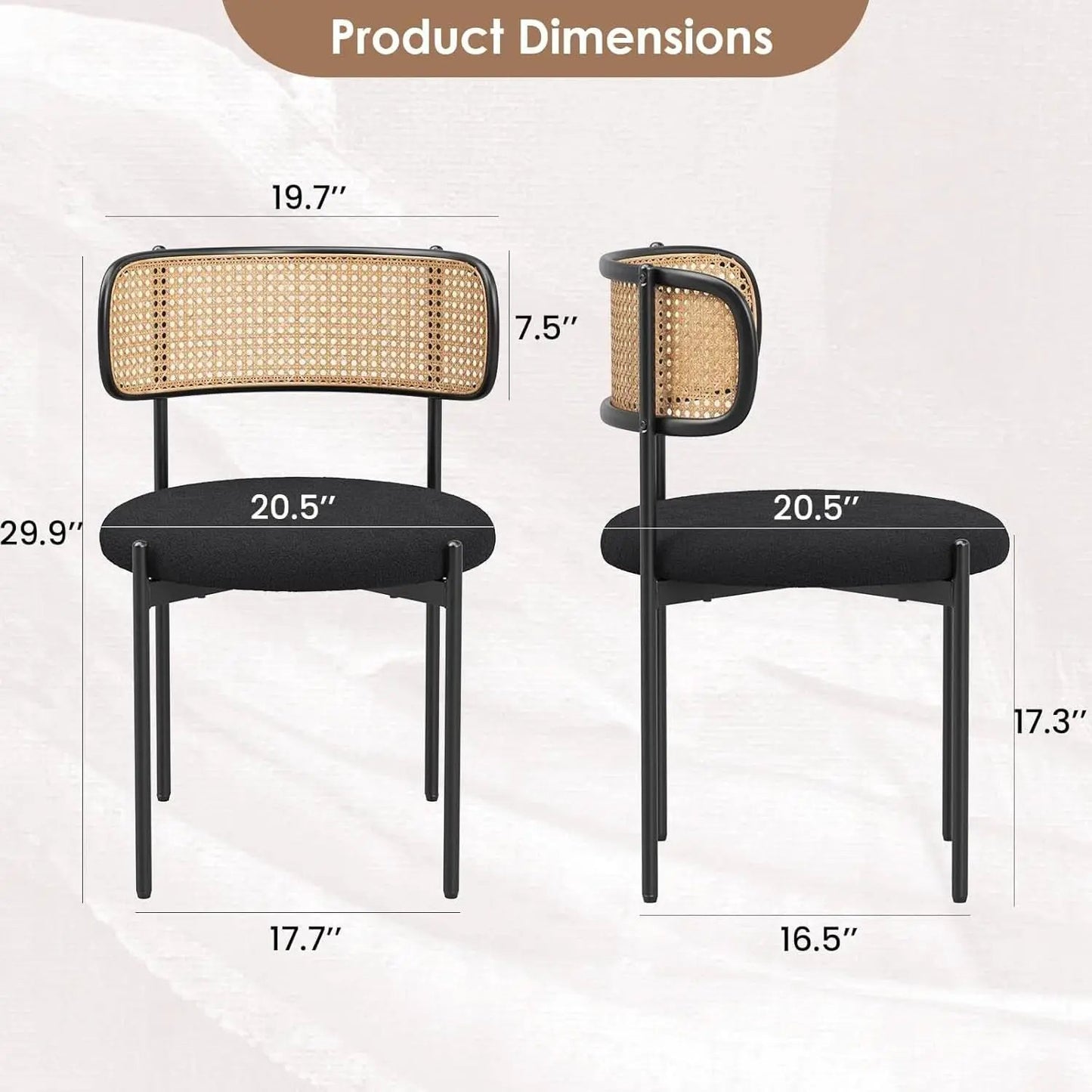 Set Of 4 Dining Chairs Mid Century Modern Rattan Back Upholstered Sherpa Black from PriceLows™