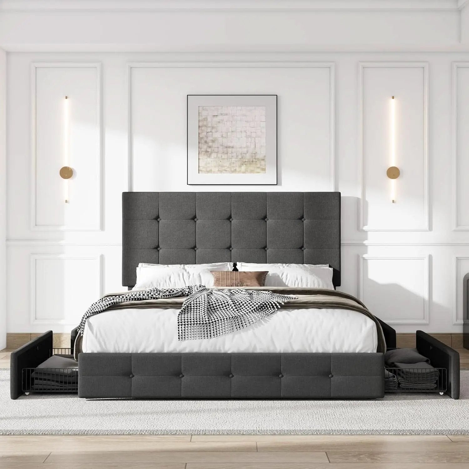 Upholstered Queen Platform Bed Frame With 4 Storage Drawers from PriceLows™