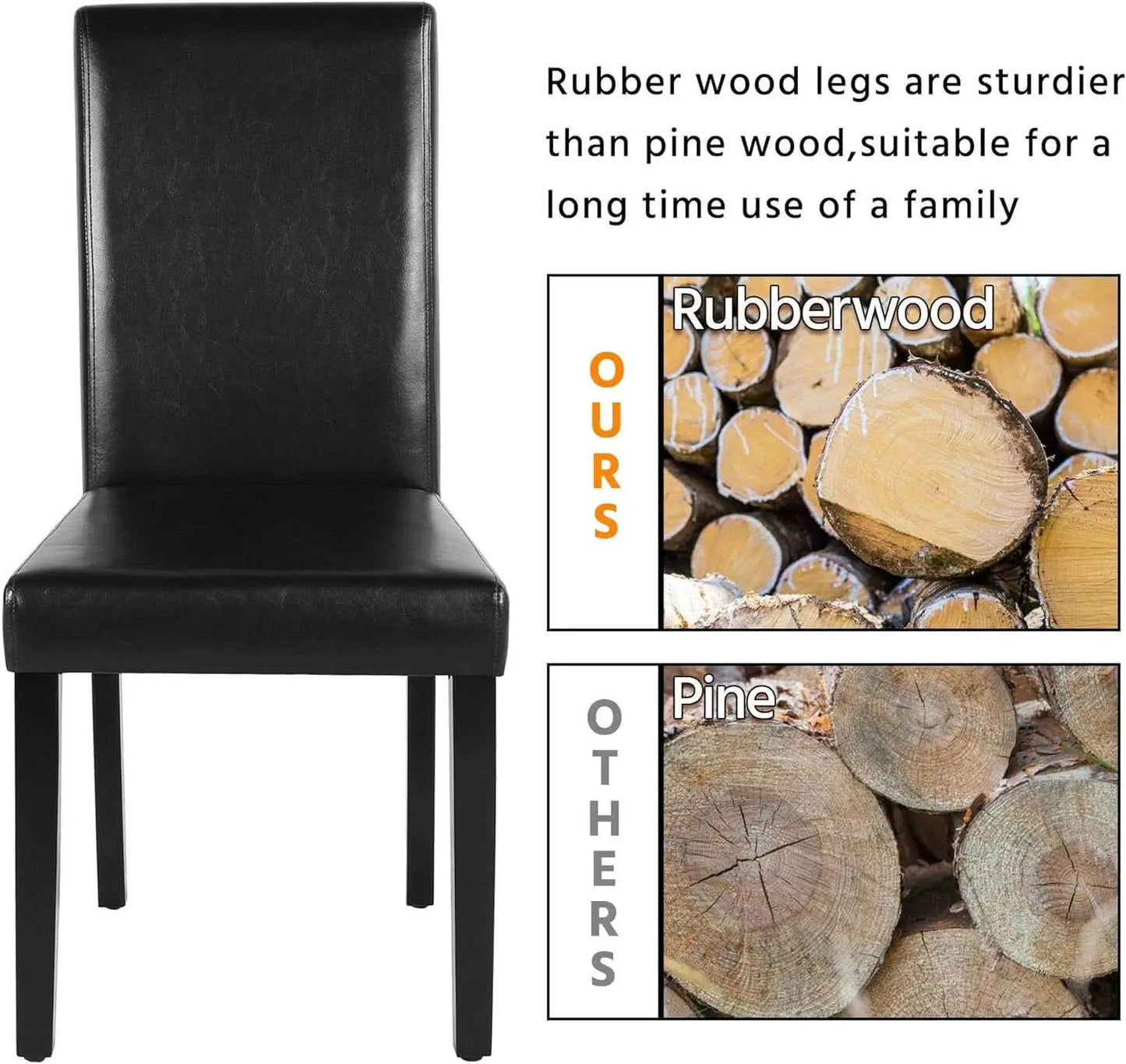 Dining Chair Set Of 4 PU Leather Upholstered Chairs With Solid Wood Legs Black from PriceLows™
