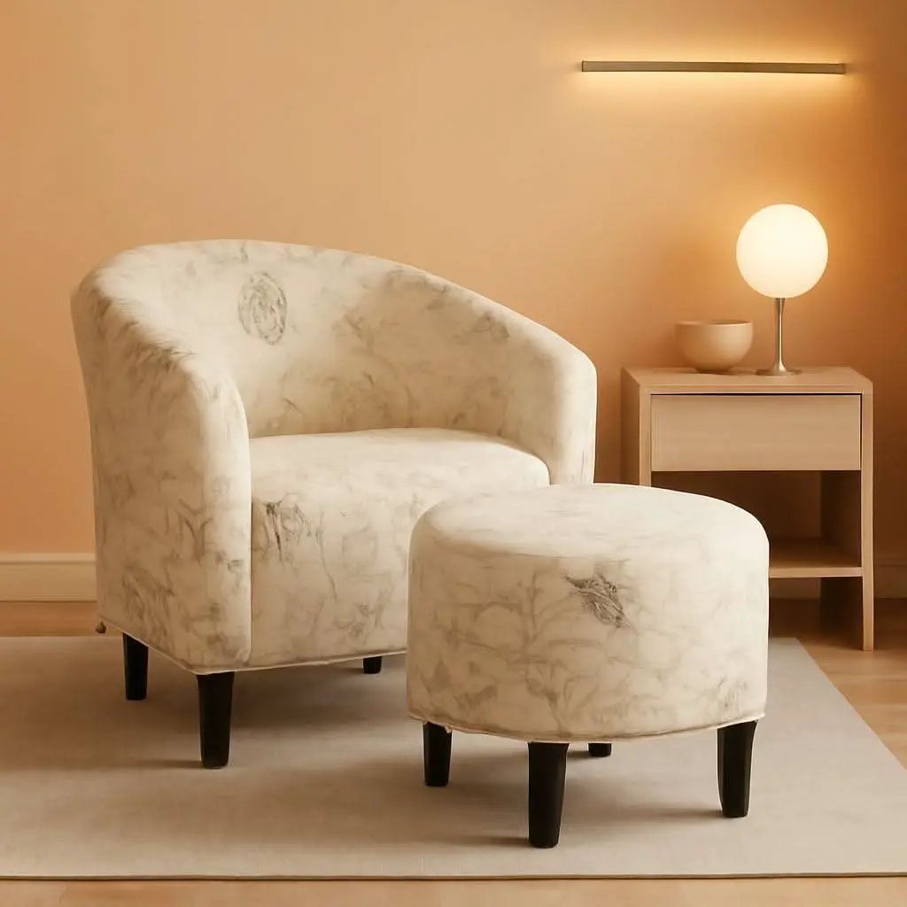 Upholstered Club Chair With Velvet Finish Ottoman Footstool from PriceLows™