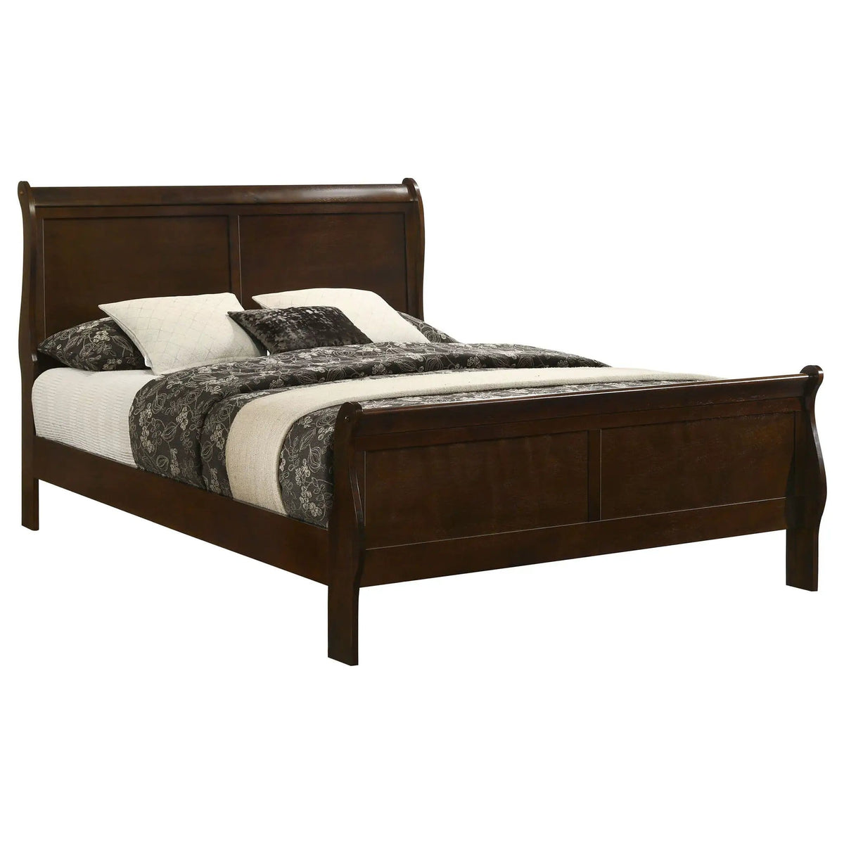 Louis Philippe Wood Queen Sleigh Bed | 62.25 x 89.25 x 47.25 in | Wood | Cappuccino
