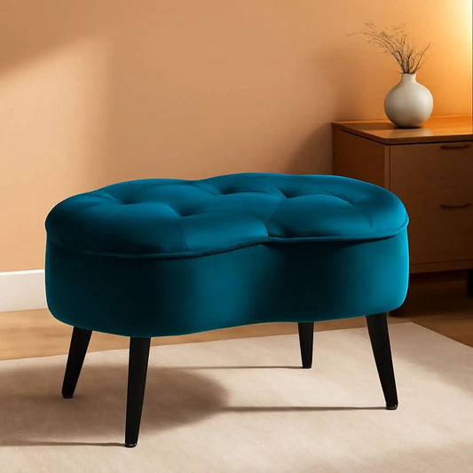 Indulgent Teal Velvet Tufted Oblong Ottoman 22.5X15 from PriceLows™