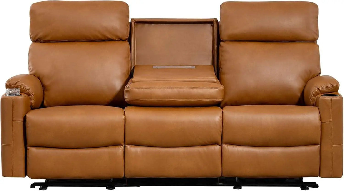 Power Three Seat Recliner Sofa With USB Ports Brown Finish from PriceLows™