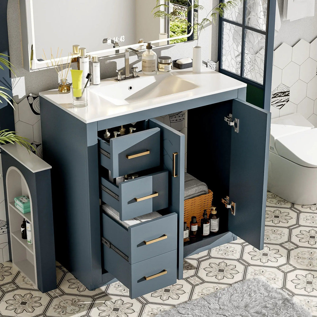 36 Inch Bathroom Vanity | Ceramic Sink Combo | 3 Drawers | Soft Closing Doors