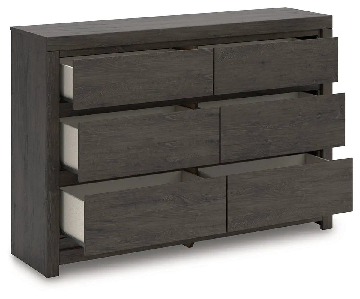 Fraluna Six Drawer Dresser | 58.7 x 15.63 x 40.08 in | Engineered Wood & Linen | Charcoal
