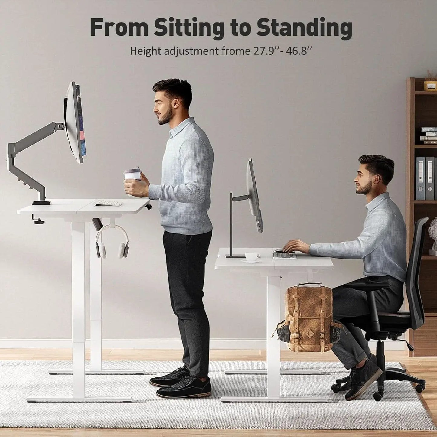 Electric Adjustable Height Standing Desk with Rolling Wheels from PriceLows™