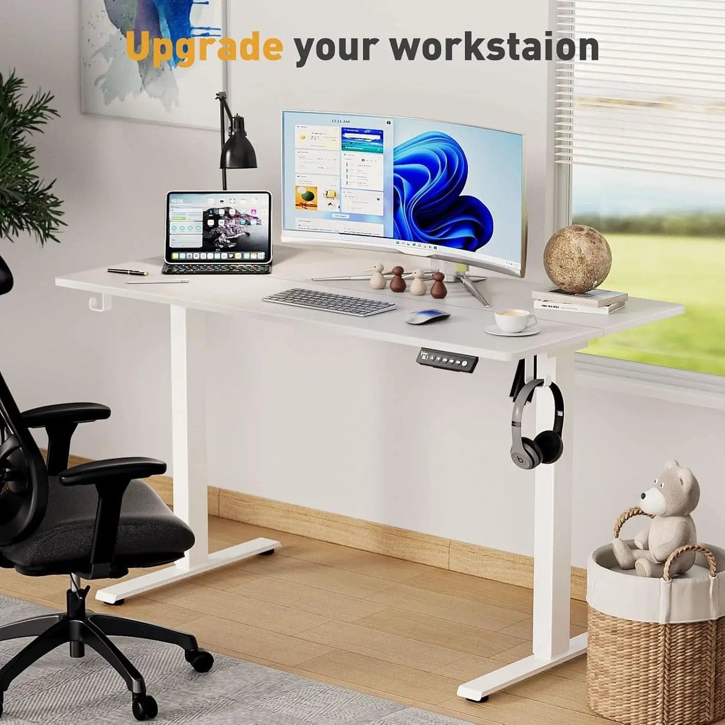Electric Adjustable Height Standing Desk with Rolling Wheels from PriceLows™