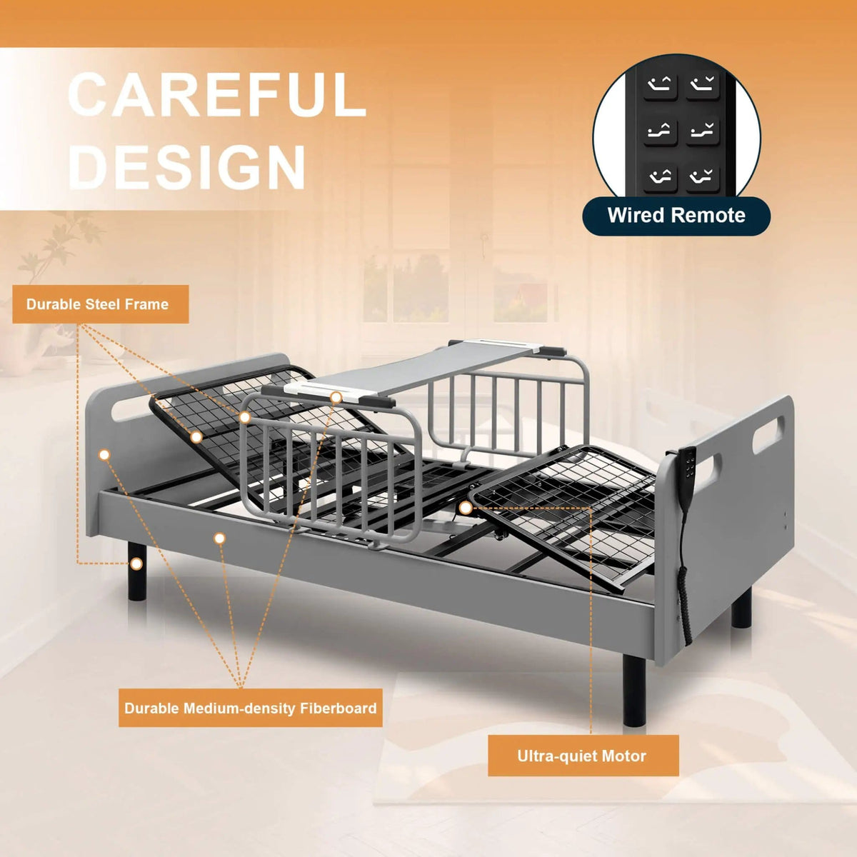 Electric Adjustable Hospital Bed With Remote Control And Memory Foam Mattress | Full-Electric Bed | Bedroom Use | Bedroom