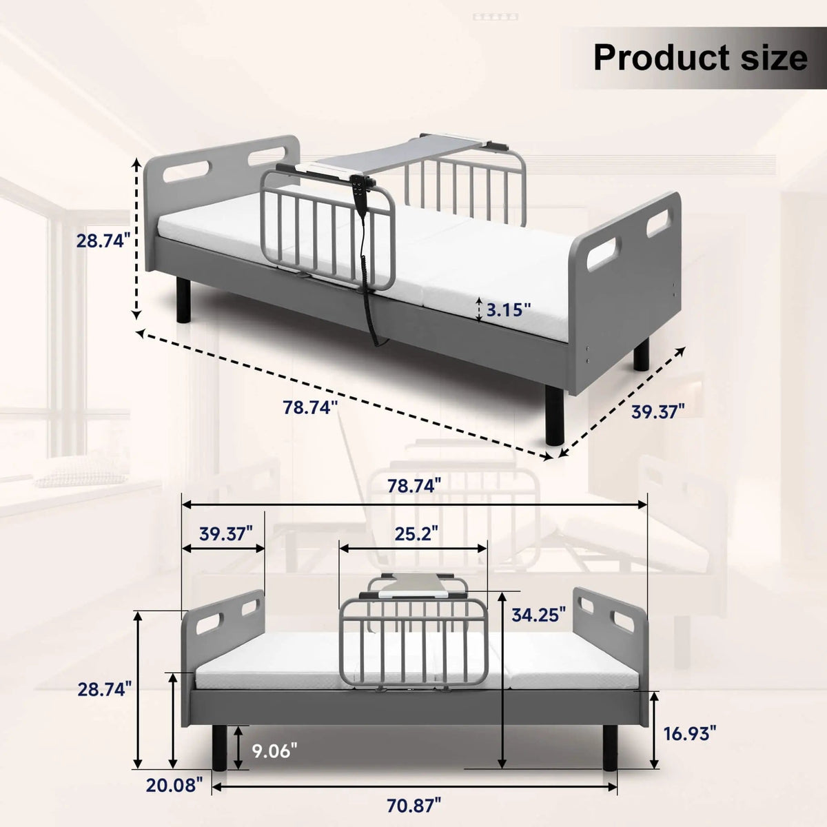 Electric Adjustable Hospital Bed With Remote Control And Memory Foam Mattress | Full-Electric Bed | Bedroom Use | Bedroom