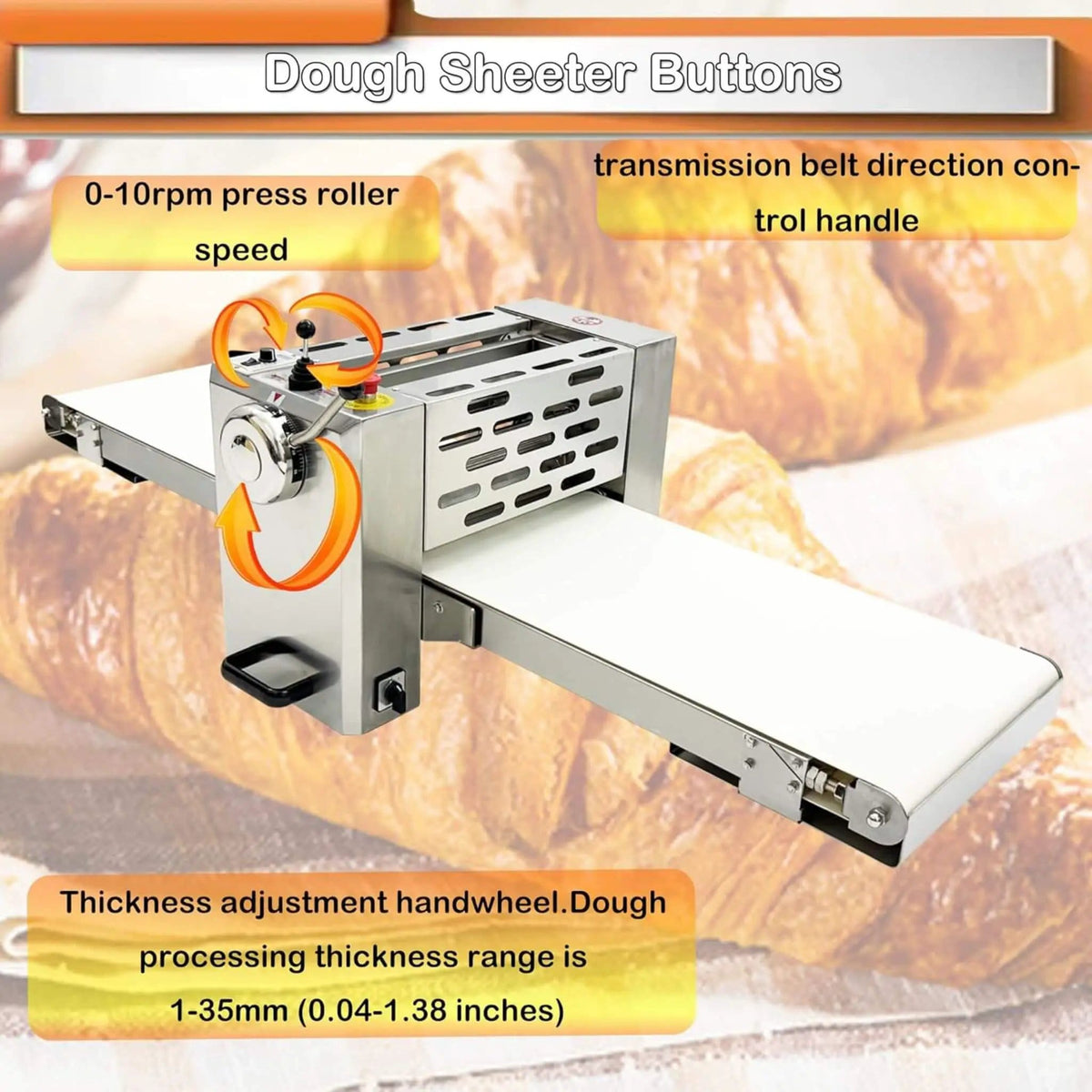 Commercial Electric 110V Foldable Stainless Steel Dough Sheeter | 110 Volt | Stainless Steel | Home