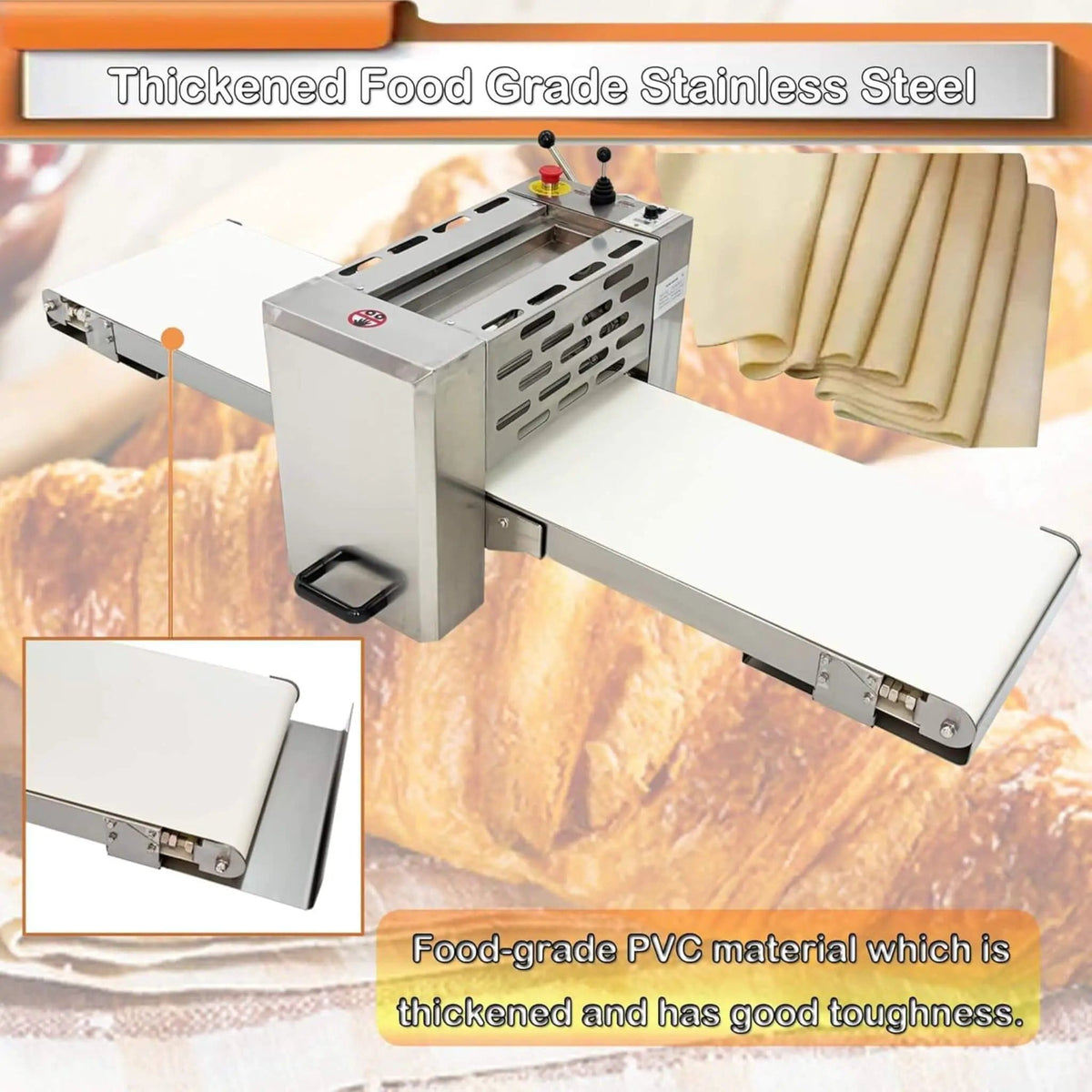 Commercial Electric 110V Foldable Stainless Steel Dough Sheeter | 110 Volt | Stainless Steel | Home