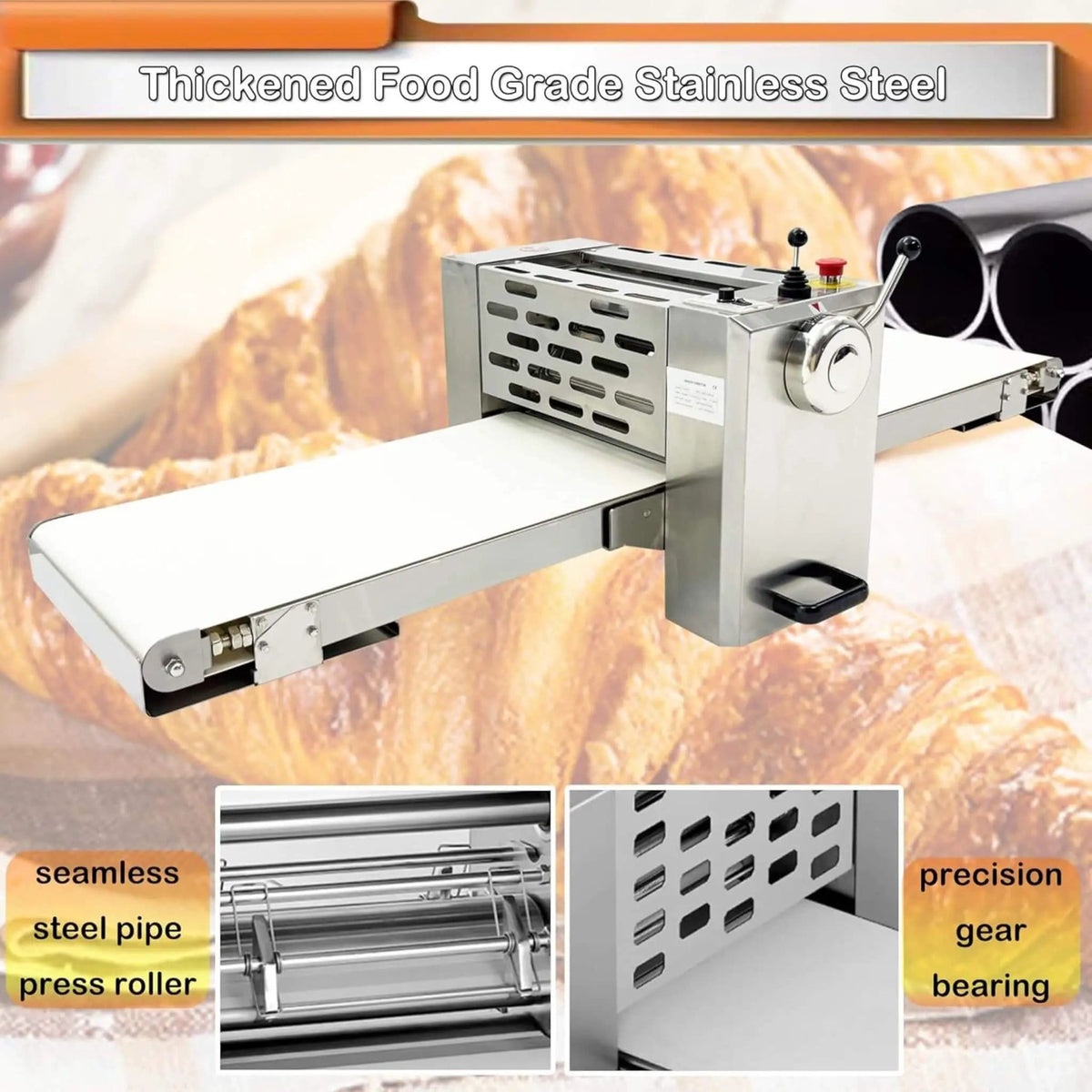 Commercial Electric 110V Foldable Stainless Steel Dough Sheeter | 110 Volt | Stainless Steel | Home