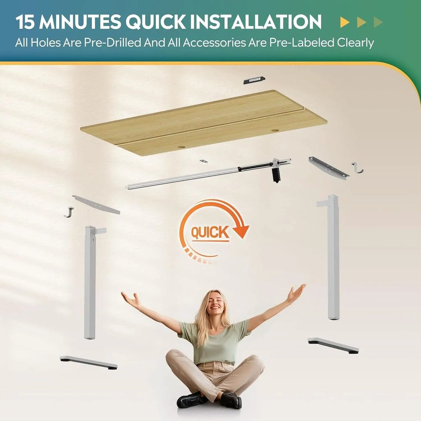 Electric Height Adjustable Standing Desk with Phone Holder from PriceLows™