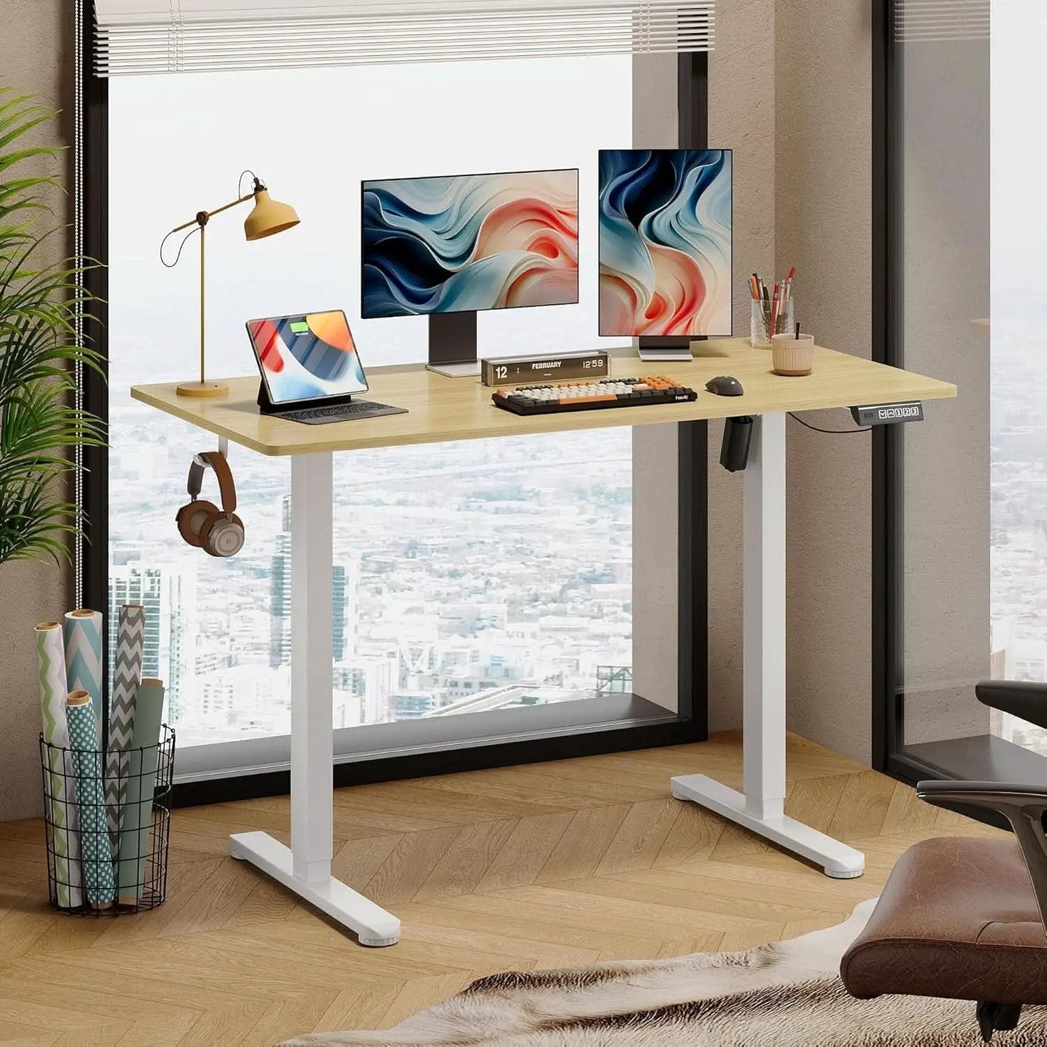 Electric Height Adjustable Standing Desk with Phone Holder from PriceLows™
