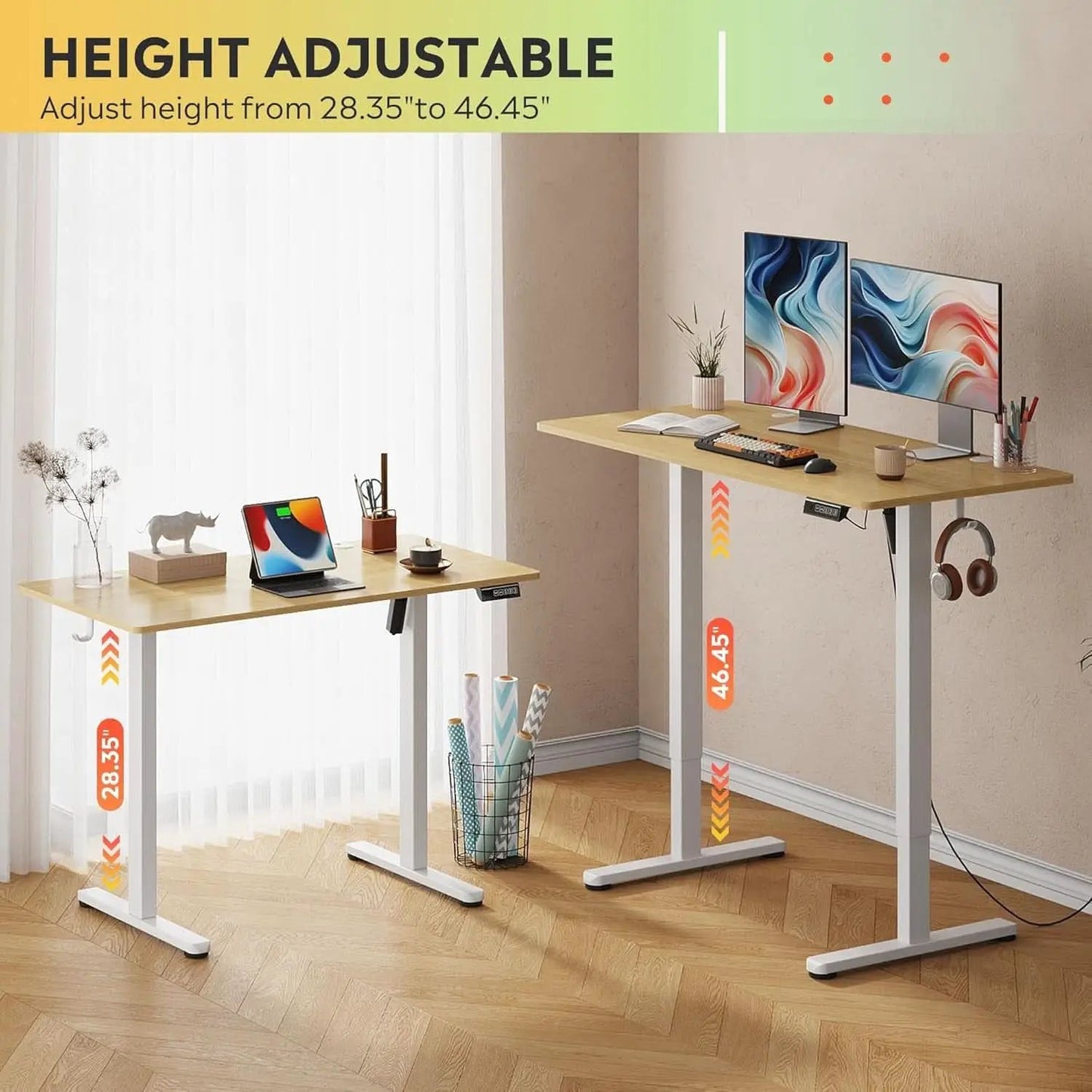 Electric Height Adjustable Standing Desk with Phone Holder from PriceLows™