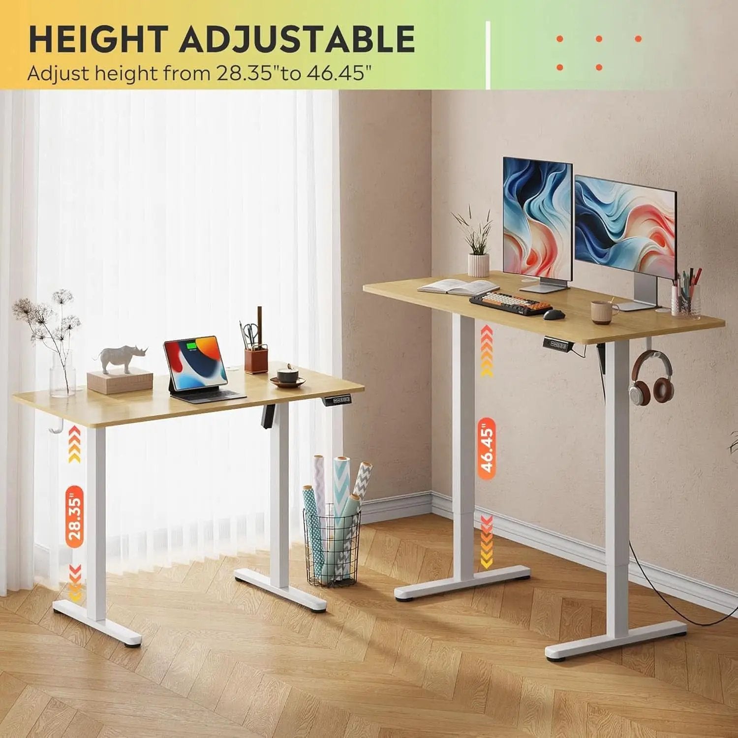 Electric Height Adjustable Standing Desk with Phone Holder from PriceLows™