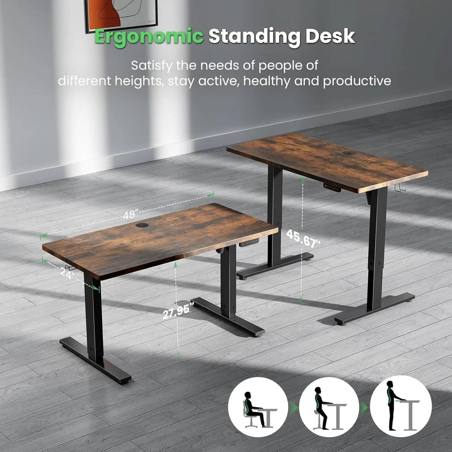 Electric Standing Desk 48 By 24 Inch With 3 Memory Presets from PriceLows™