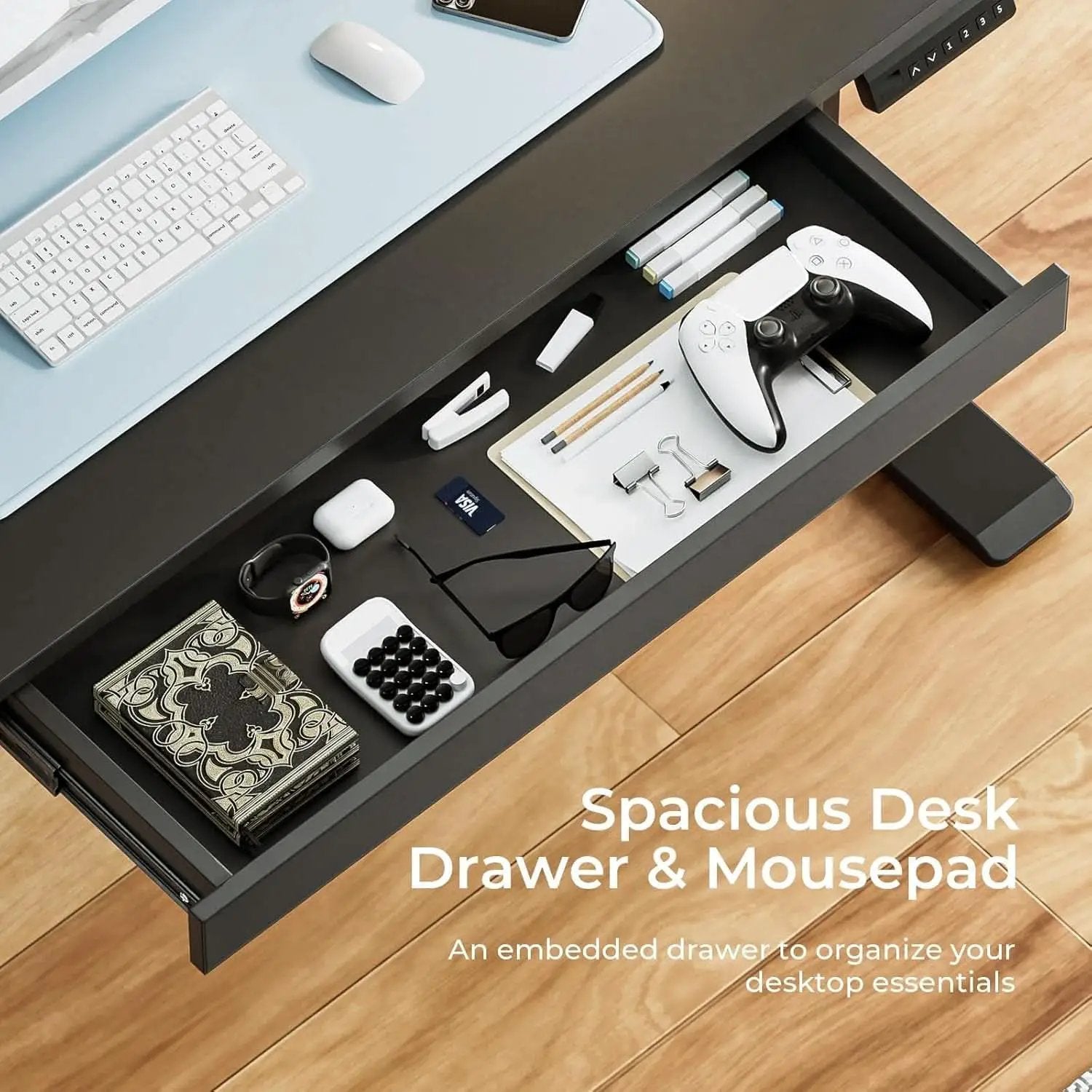 Electric Standing Desk With Drawers 48x24 Black Height Adjustable from PriceLows™