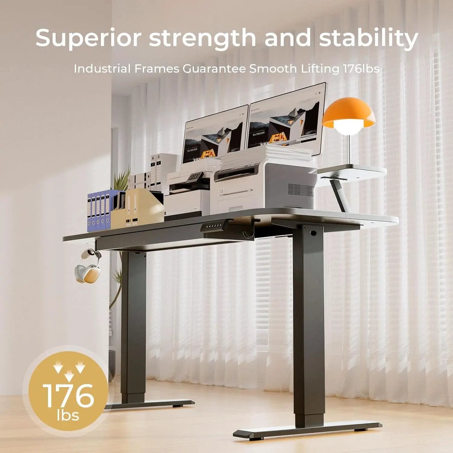 Electric Standing Desk With Drawers 48x24 Black Height Adjustable from PriceLows™