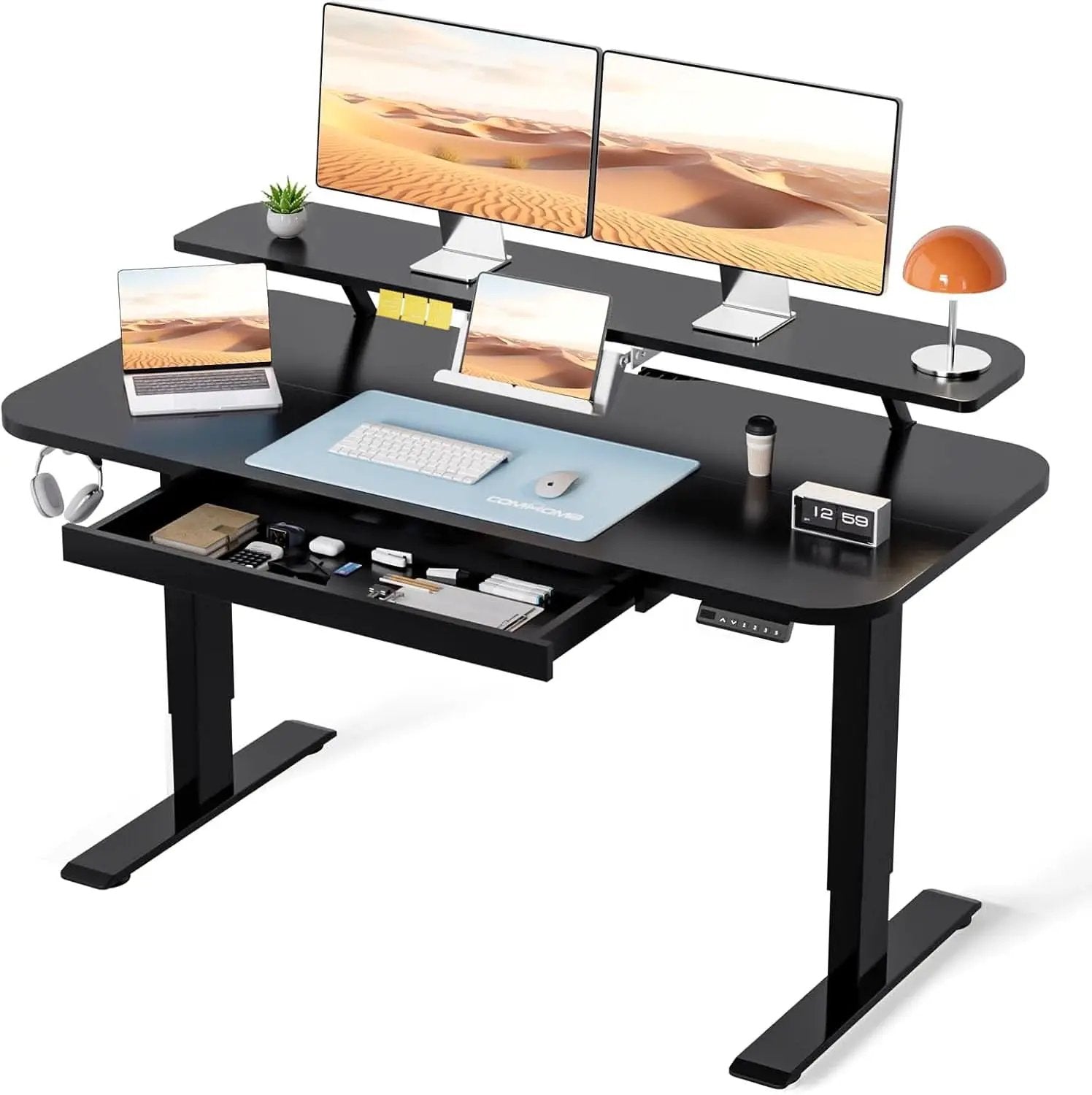 Electric Standing Desk With Drawers 48x24 Black Height Adjustable from PriceLows™