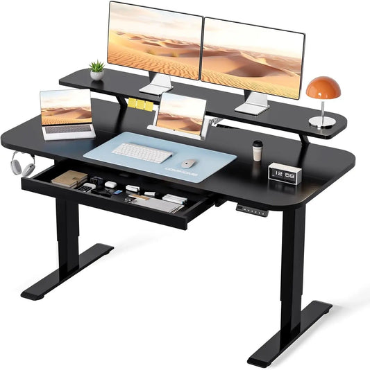 Electric Standing Desk With Drawers 48x24 Black Height Adjustable from PriceLows™