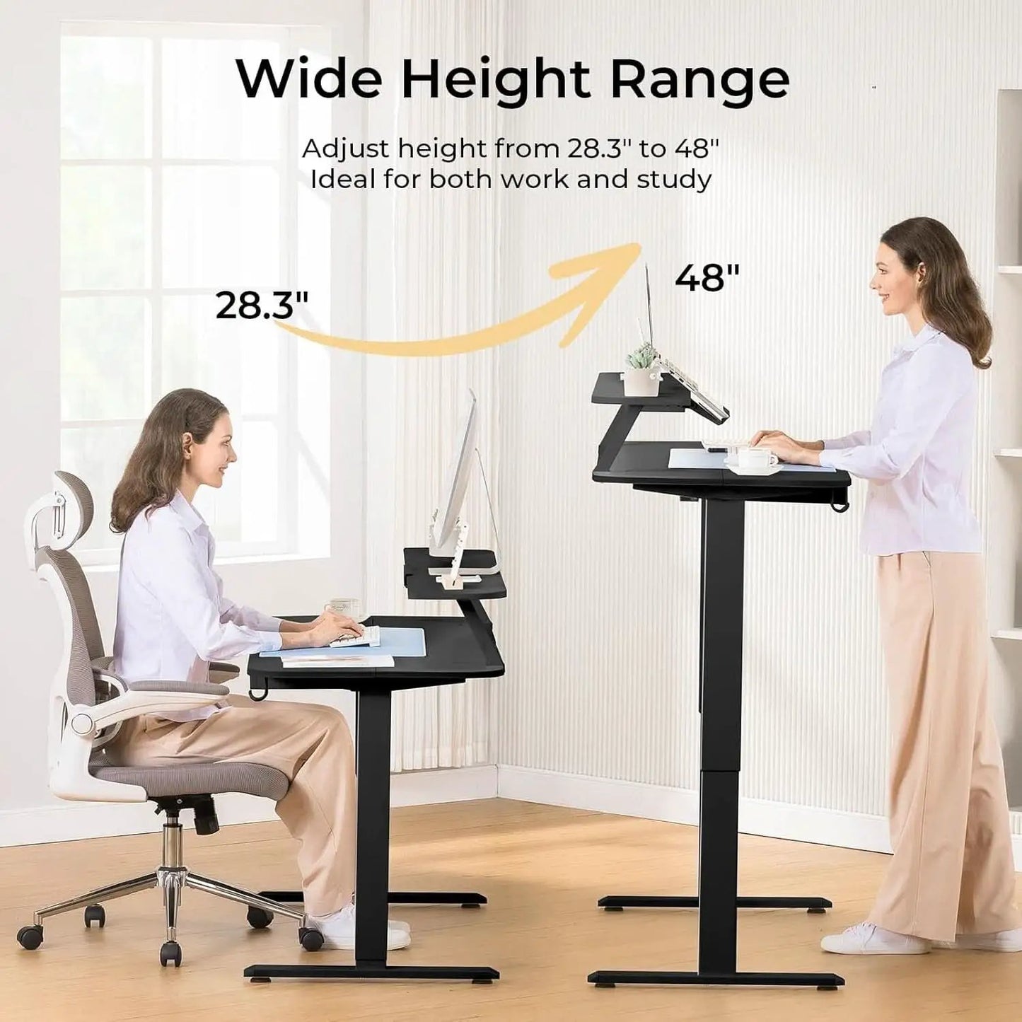 Electric Standing Desk With Drawers 48x24 Black Height Adjustable from PriceLows™