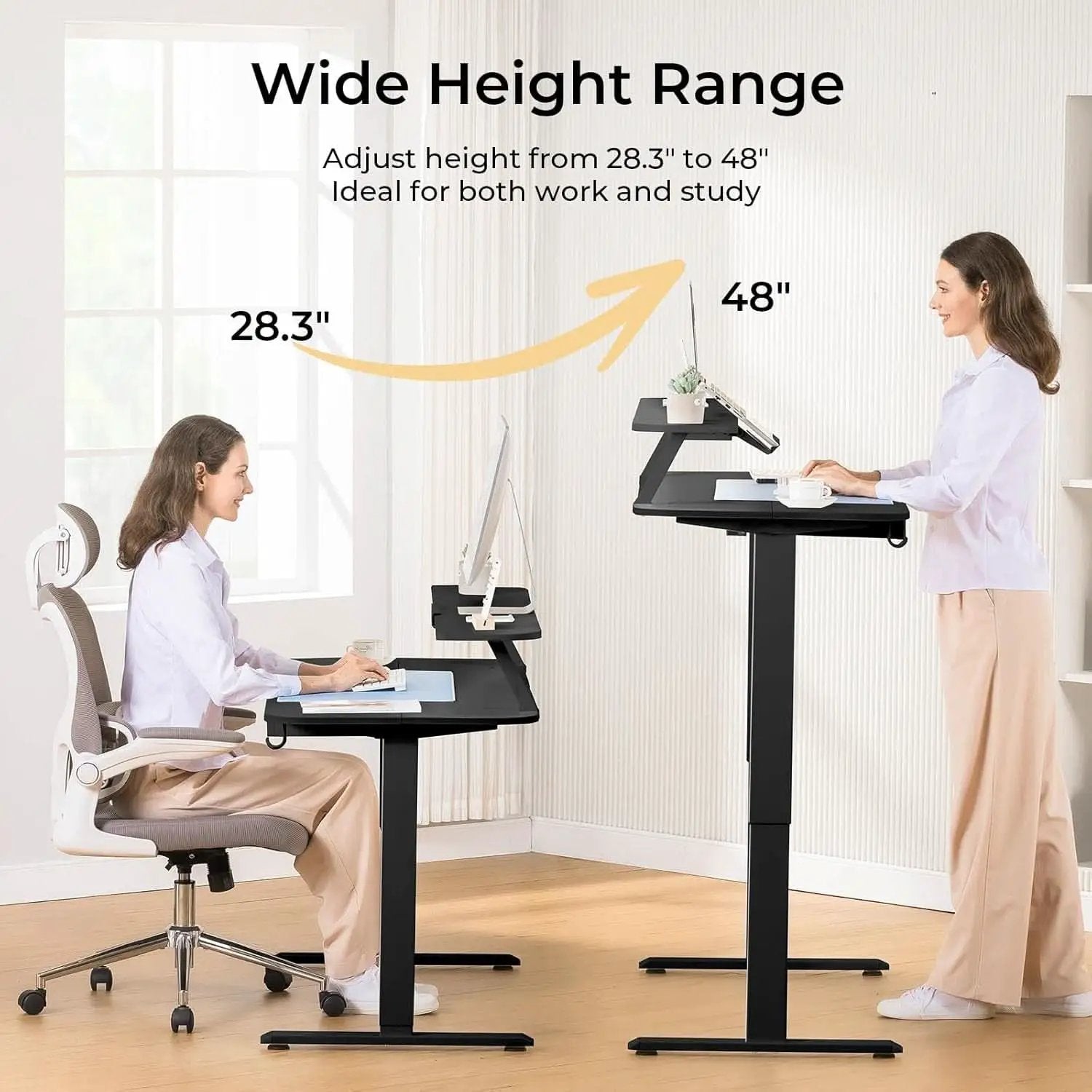 Electric Standing Desk With Drawers 48x24 Black Height Adjustable from PriceLows™