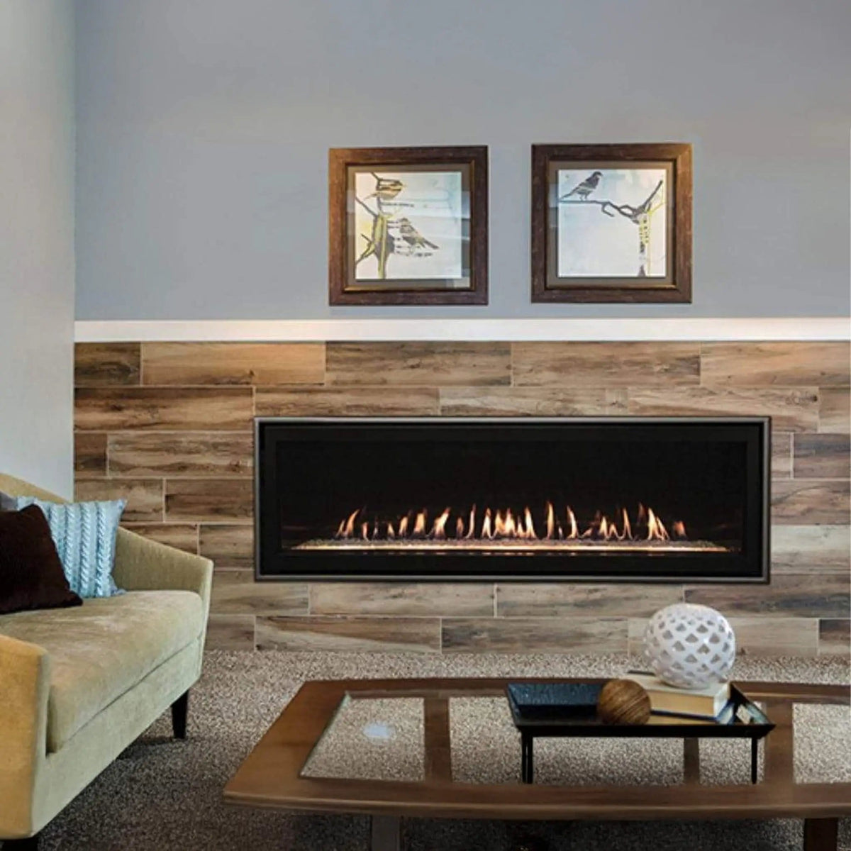 Empire Comfort Systems Boulevard 46K 52K BTU Direct Vent Linear Gas Fireplace With | 60 Inch | Glass | Living Room