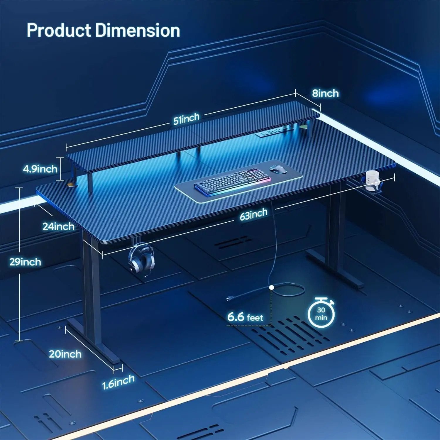 Ergonomic 63 Inch Gaming Desk With LED Lights from PriceLows™