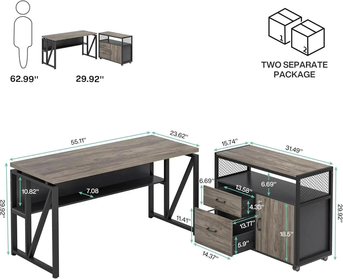 Executive Office Computer Desk and Mobile File Cabinet from PriceLows™