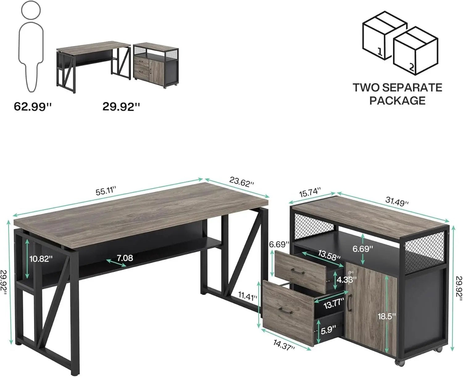 Executive Office Computer Desk and Mobile File Cabinet from PriceLows™