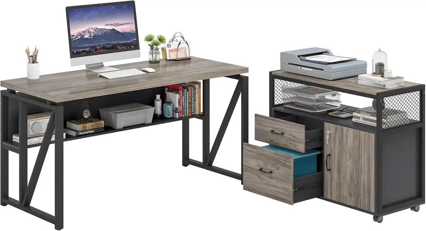 Executive Office Computer Desk and Mobile File Cabinet from PriceLows™