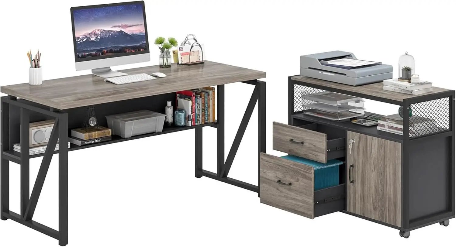 Executive Office Computer Desk and Mobile File Cabinet from PriceLows™