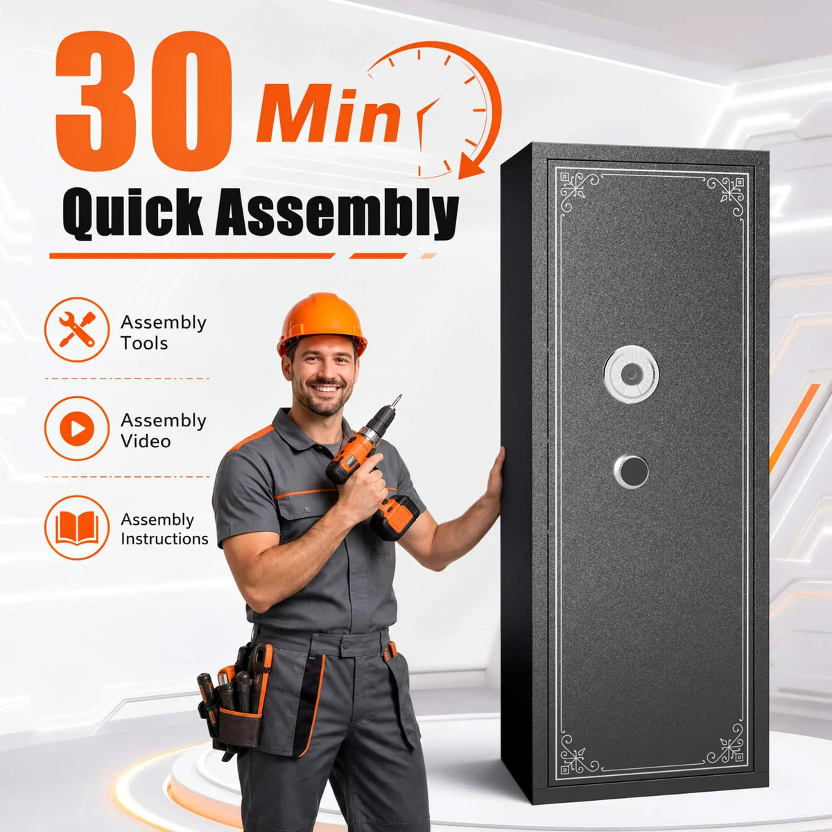 12-Gun Fingerprint Lock Safe | Extra-Large Capacity | Keypad And Alarm | Rifle And Pistol Storage