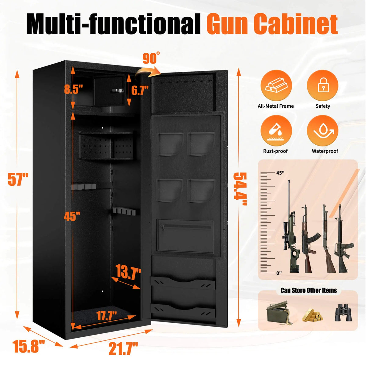 12-Gun Fingerprint Lock Safe | Extra-Large Capacity | Keypad And Alarm | Rifle And Pistol Storage