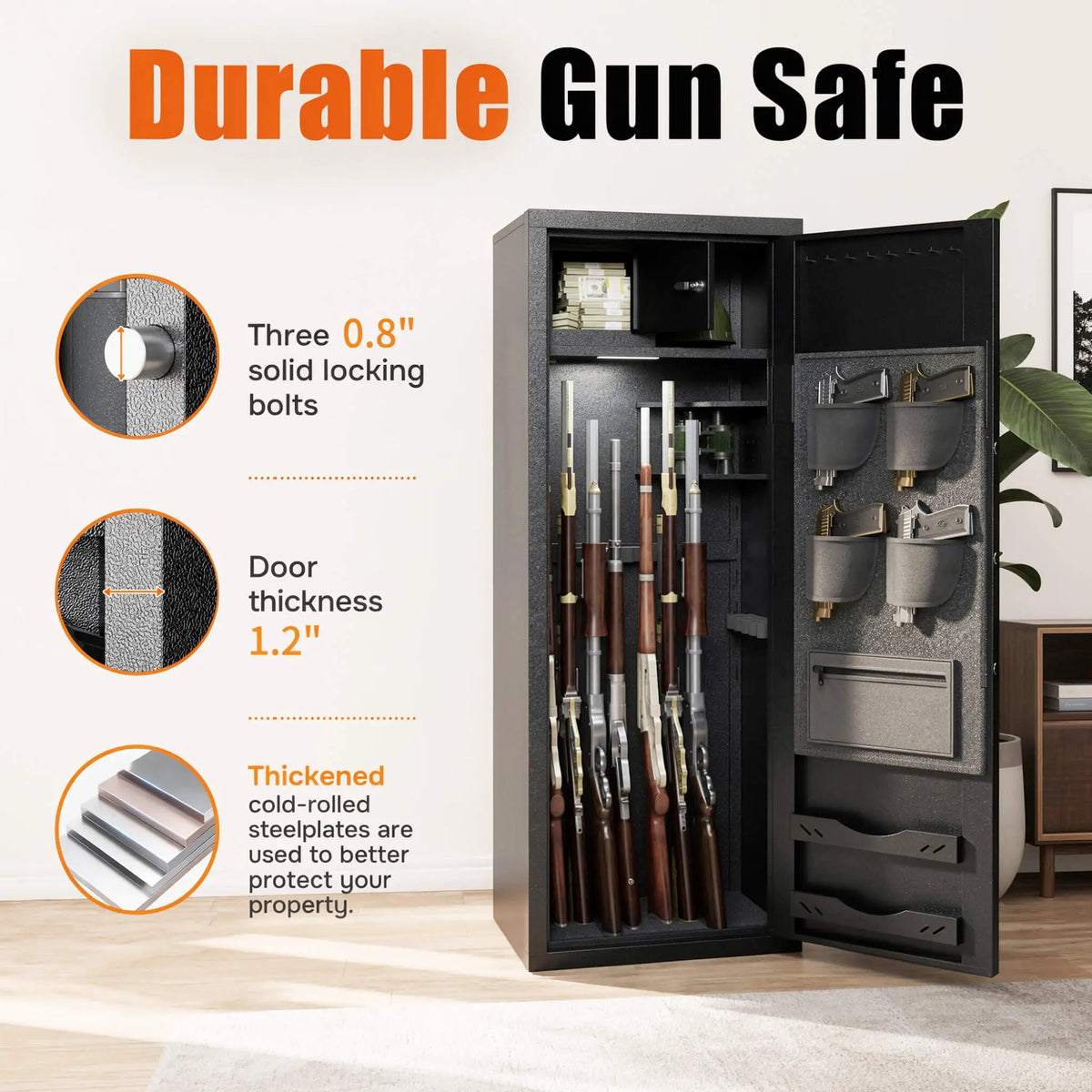 12-Gun Fingerprint Lock Safe | Extra-Large Capacity | Keypad And Alarm | Rifle And Pistol Storage