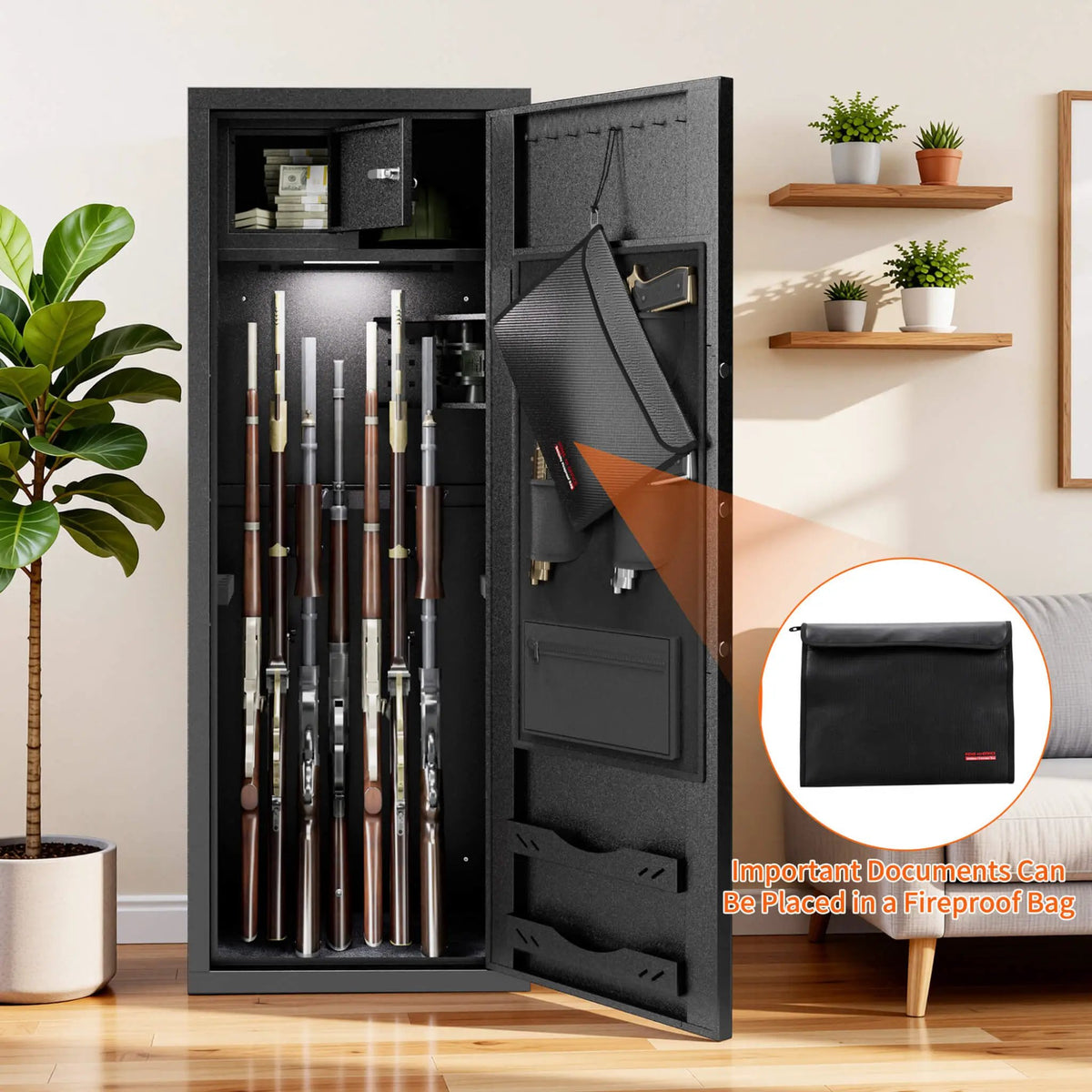 12-Gun Fingerprint Lock Safe | Extra-Large Capacity | Keypad And Alarm | Rifle And Pistol Storage