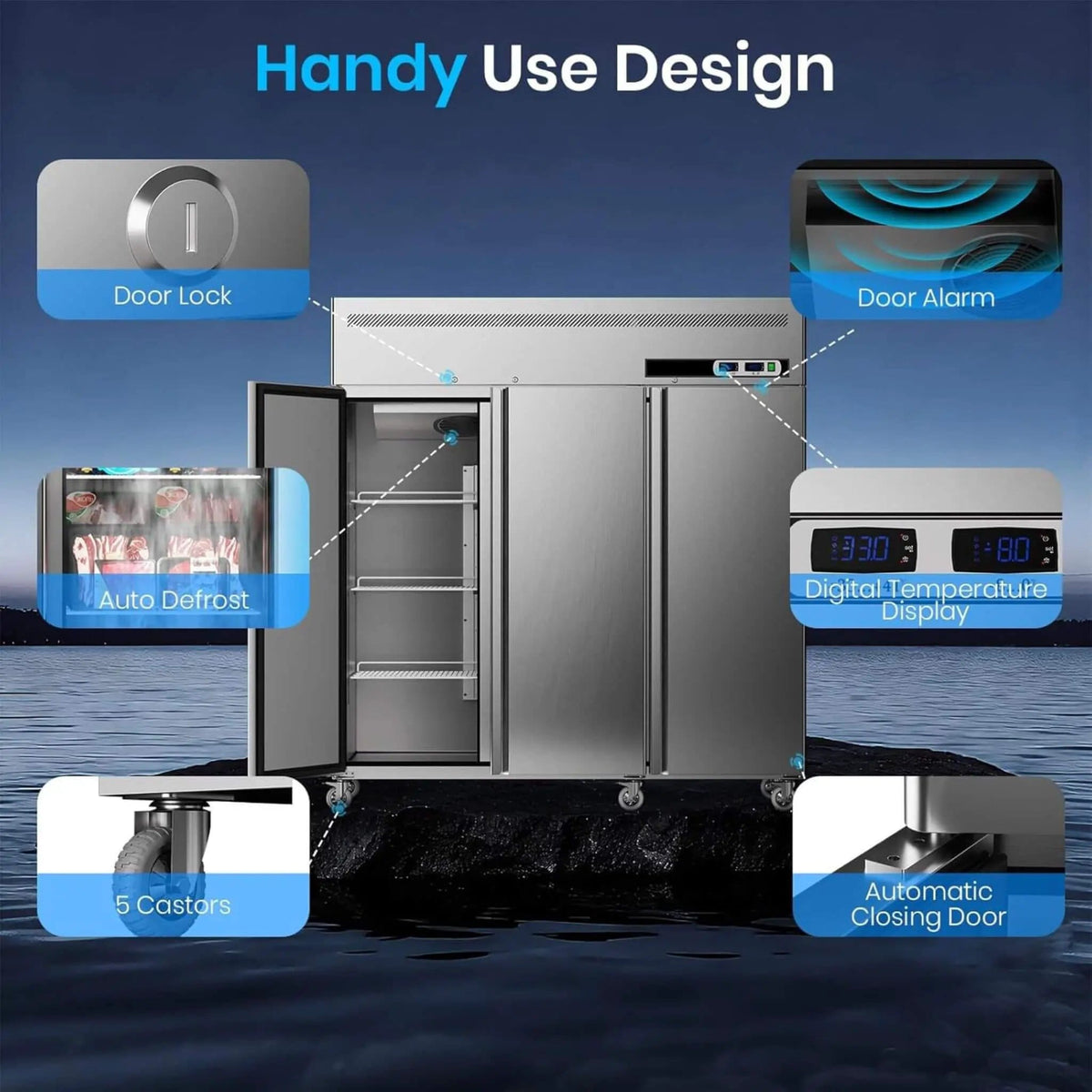 Extra Large 72 Inch 54 Cu.Ft Commercial 3 Door Upright Reach In Freezer Refrigerator | 72 Inch | 3-Door | Home