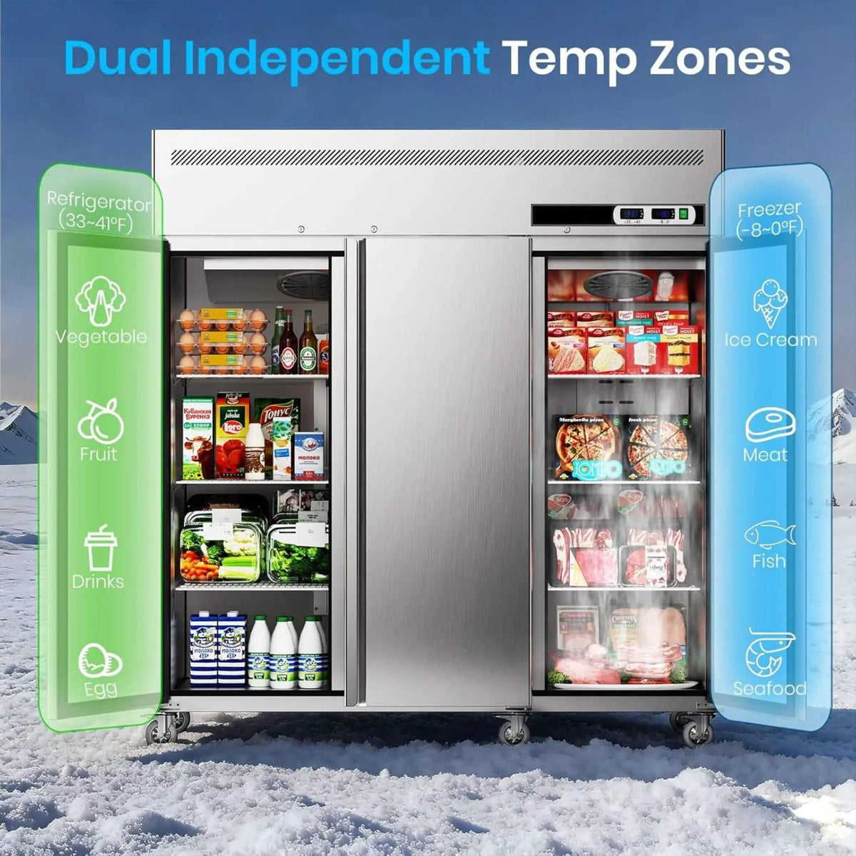 Extra Large 72 Inch 54 Cu.Ft Commercial 3 Door Upright Reach In Freezer Refrigerator | 72 Inch | 3-Door | Home