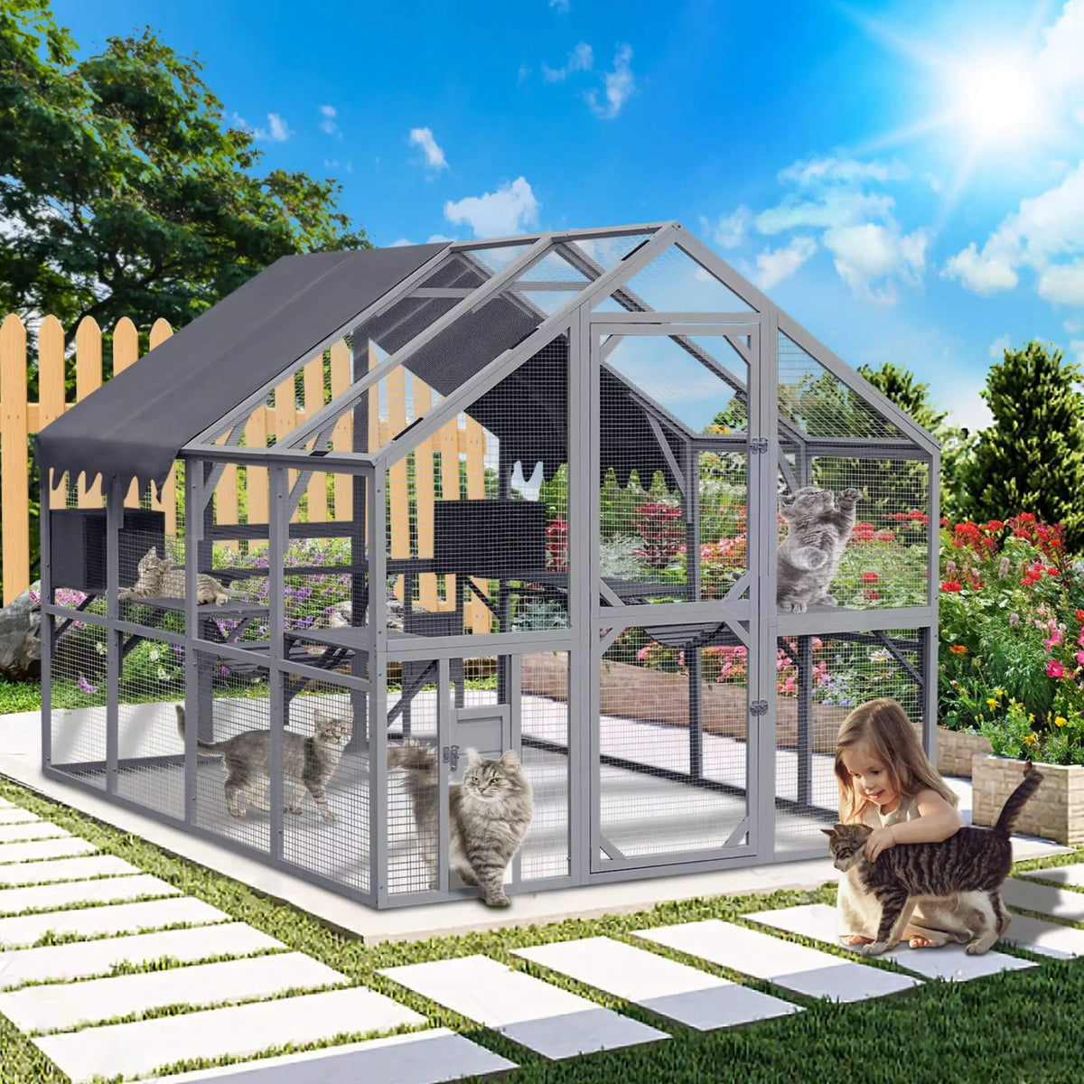 Outdoor Cat House Playpen | Extra-Large Size | Multi-Level Platforms | Waterproof Cover